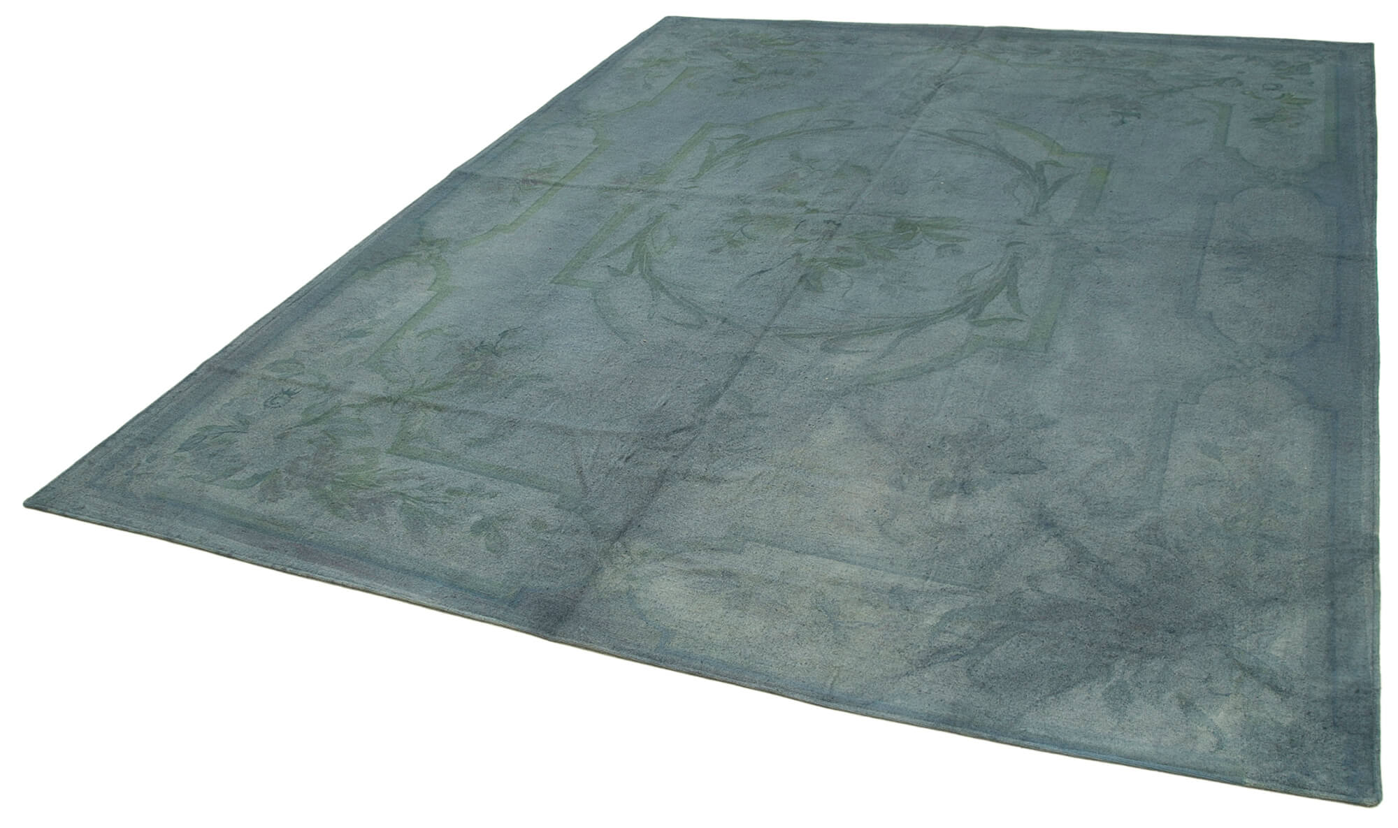 Handmade Wool Area Rug – Blue Floral Rug Cotton Wool Carpet 8'6''x11'0''