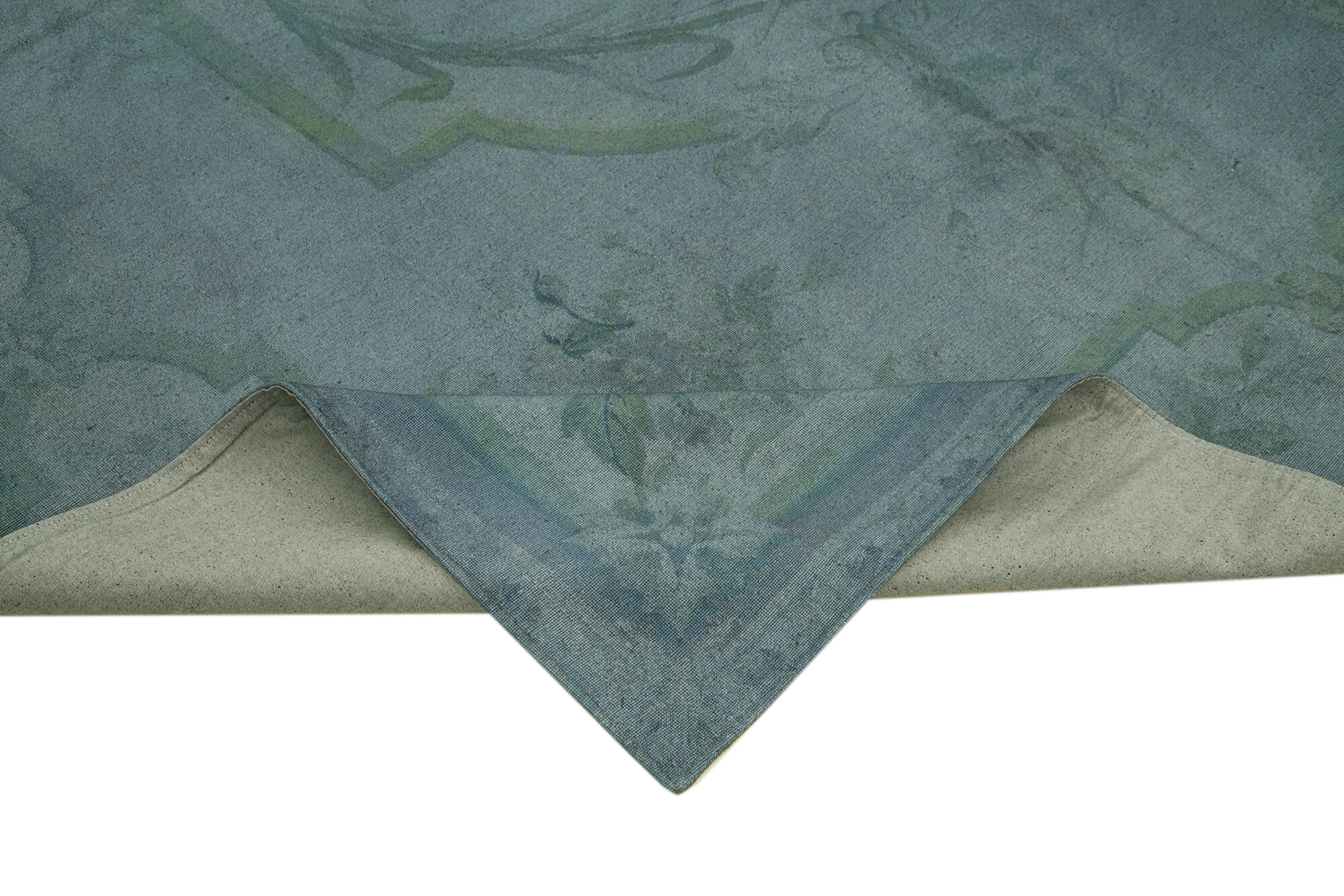 Handmade Wool Area Rug – Blue Floral Rug Cotton Wool Carpet 8'6''x11'0''