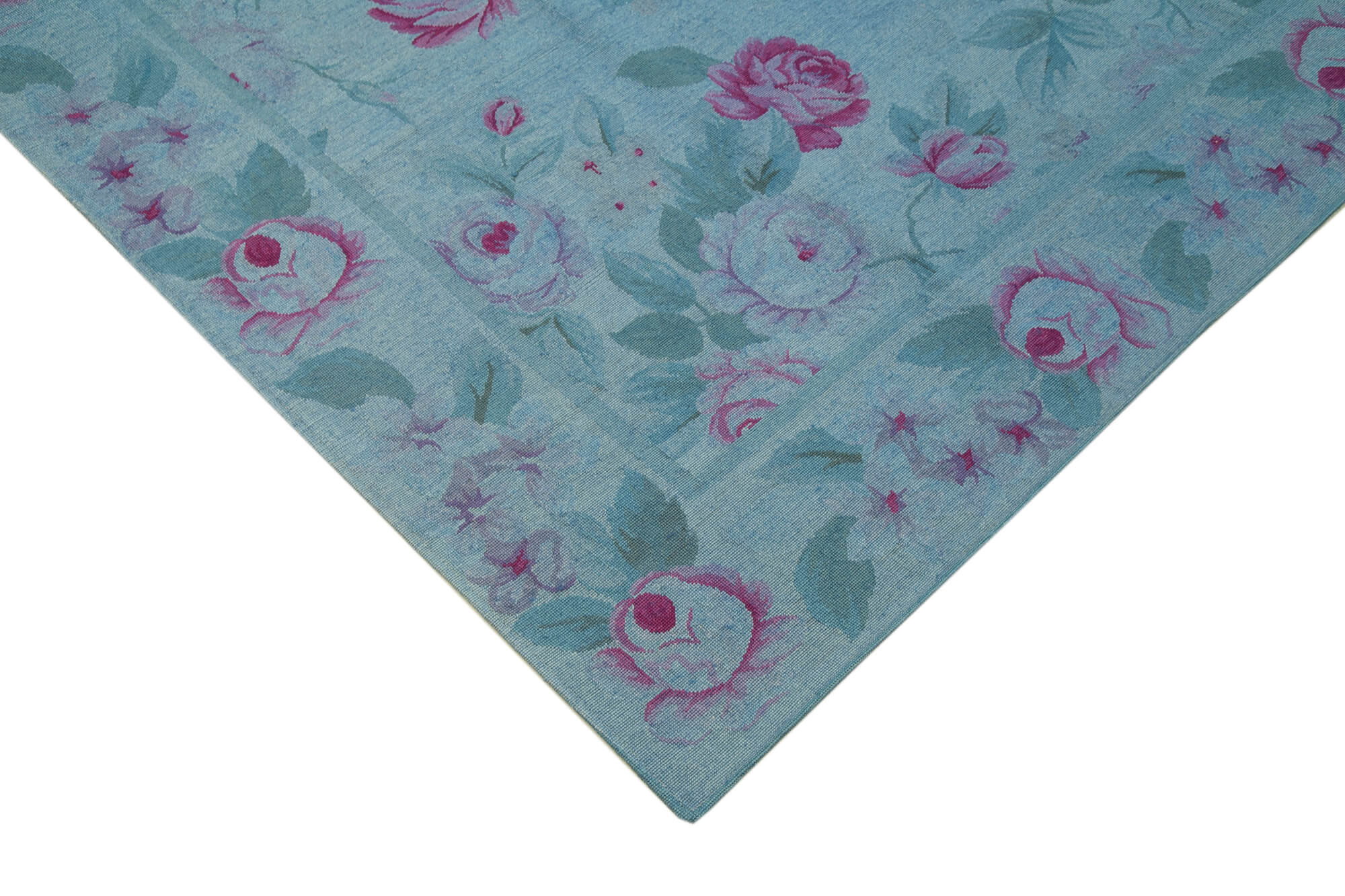 Handmade Wool Area Rug – Blue Floral Rug with Durable Cotton Wool Carpet 8'2''x11'1''