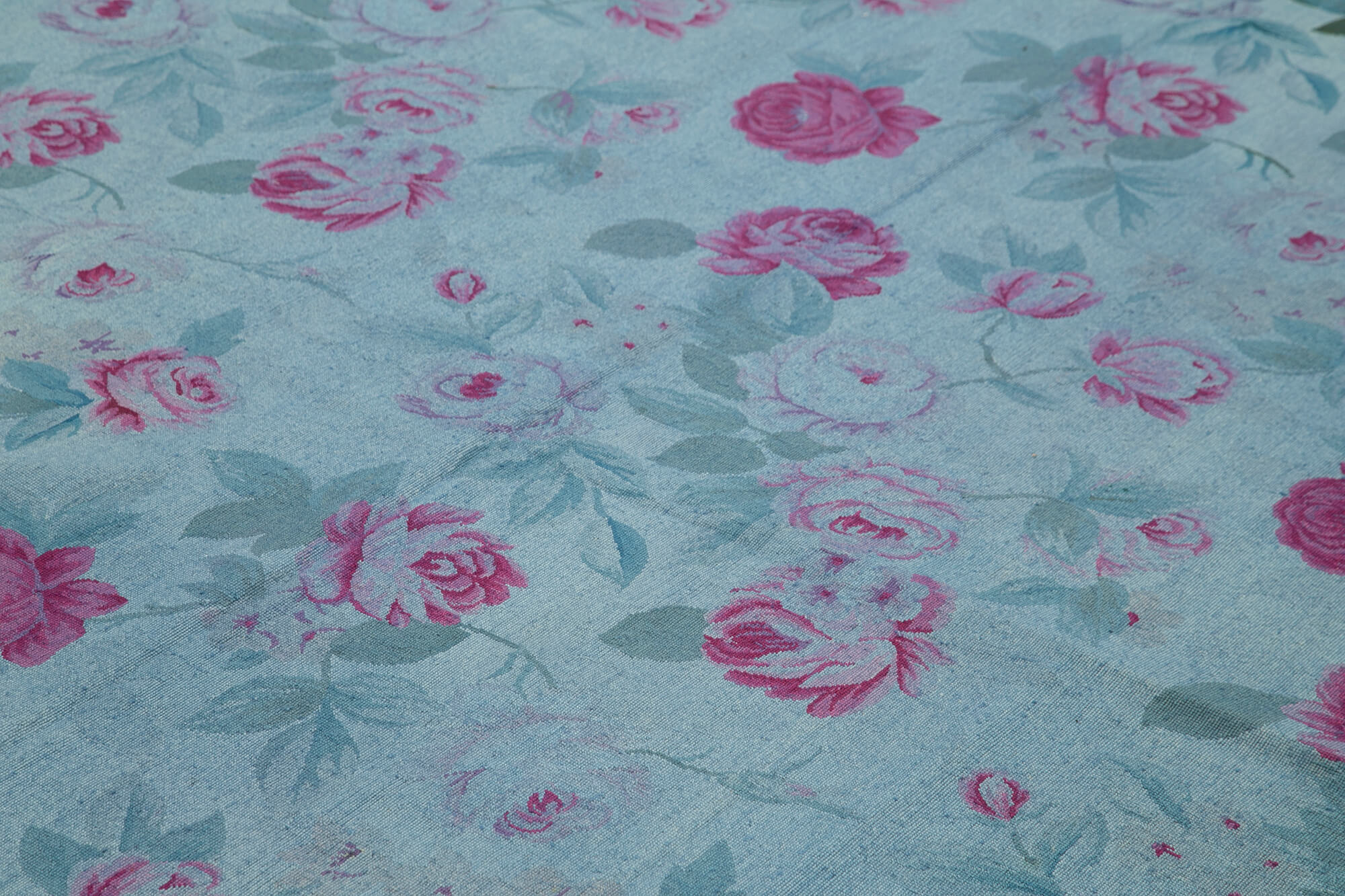Handmade Wool Area Rug – Blue Floral Rug with Durable Cotton Wool Carpet 8'2''x11'1''