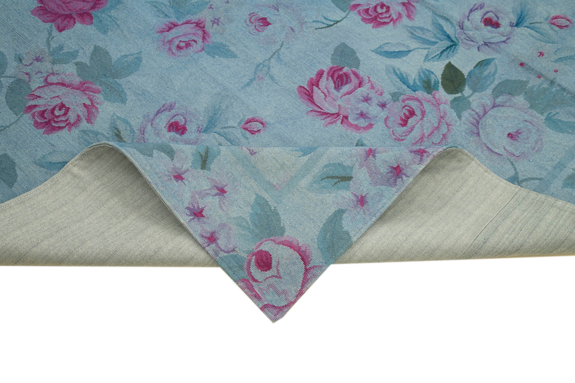 Handmade Wool Area Rug – Blue Floral Rug with Durable Cotton Wool Carpet 8'2''x11'1''