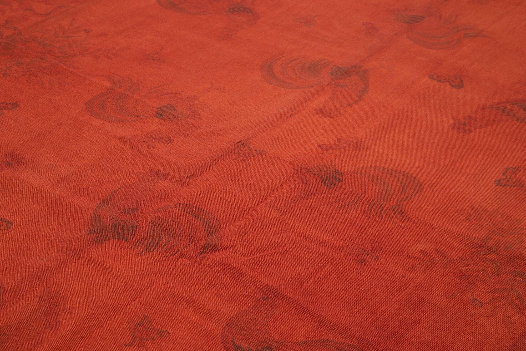 Handmade Wool Area Rug | Vintage Orange Cotton Floral Pattern Carpet, Durable Soft Texture Rug