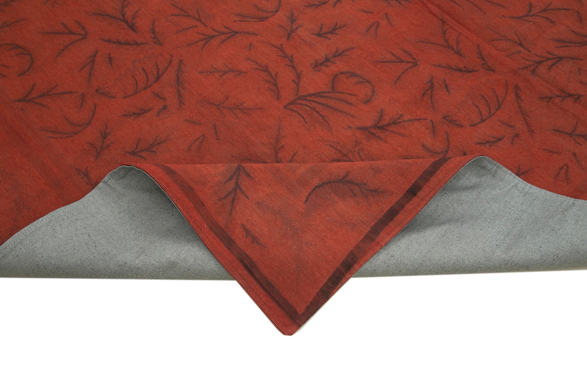 Handmade Wool Area Rug – Needlepoint Floral Rug with Orange Design, 8'2'' x 11'3''