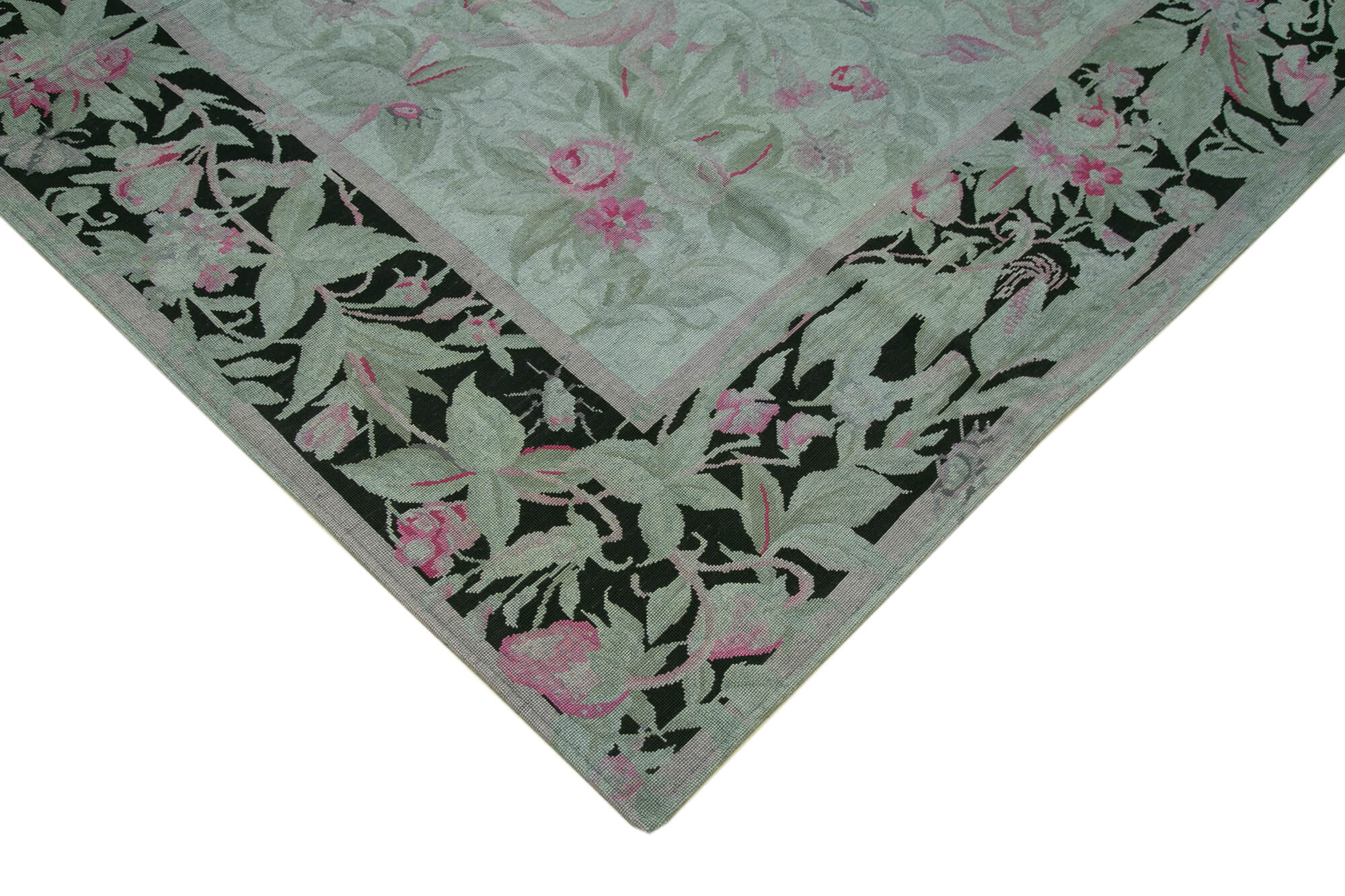 Handmade Wool Area Rug – Grey Floral Vintage Cotton Wool Carpet 7'9''x11'3''