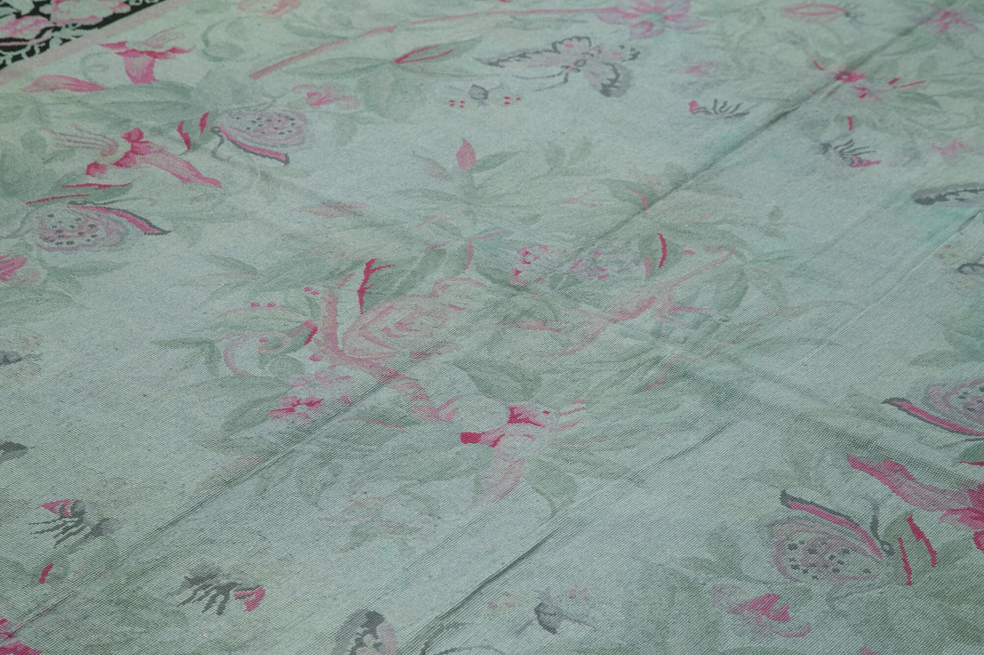 Handmade Wool Area Rug – Grey Floral Vintage Cotton Wool Carpet 7'9''x11'3''