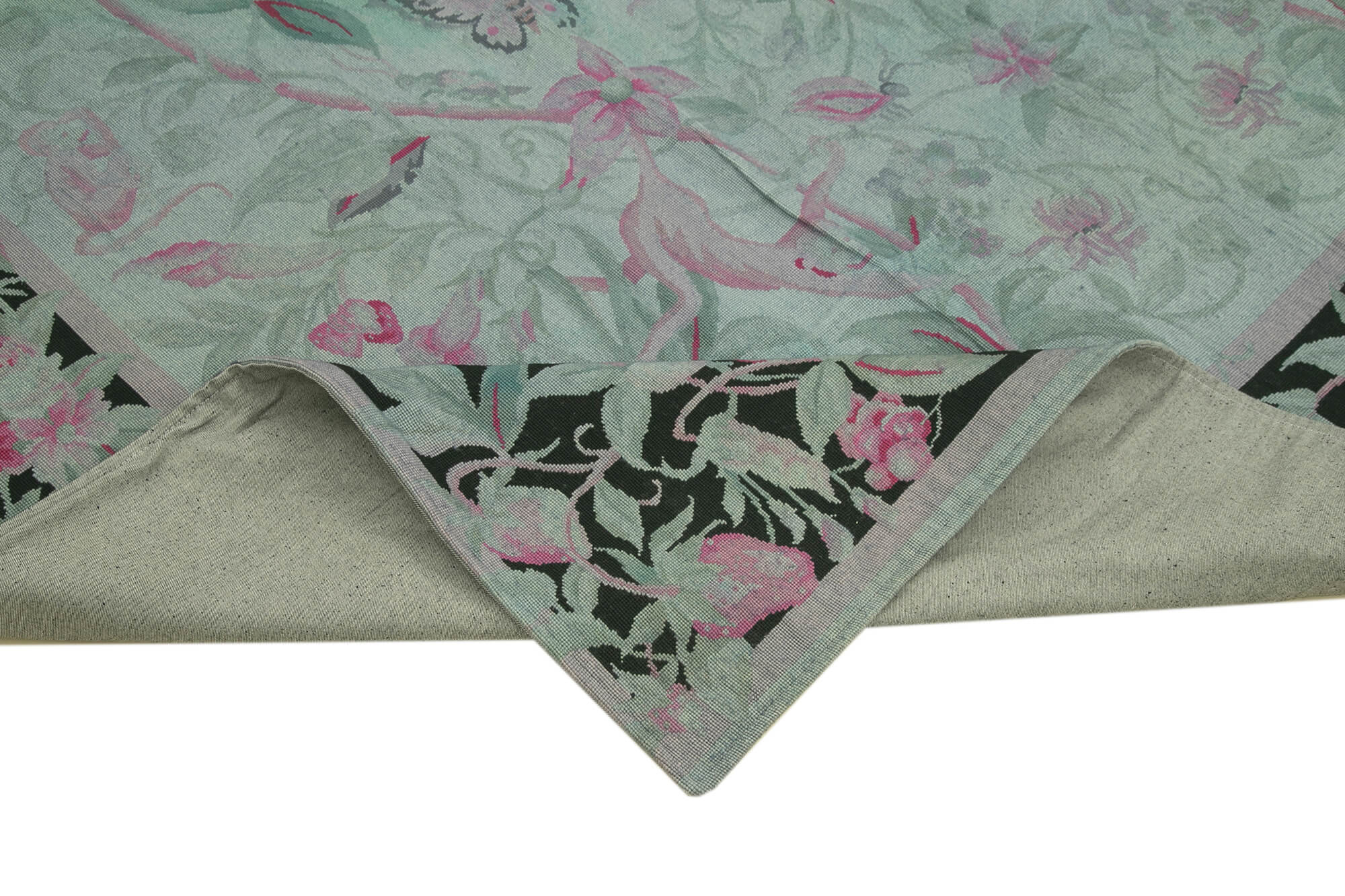 Handmade Wool Area Rug – Grey Floral Vintage Cotton Wool Carpet 7'9''x11'3''