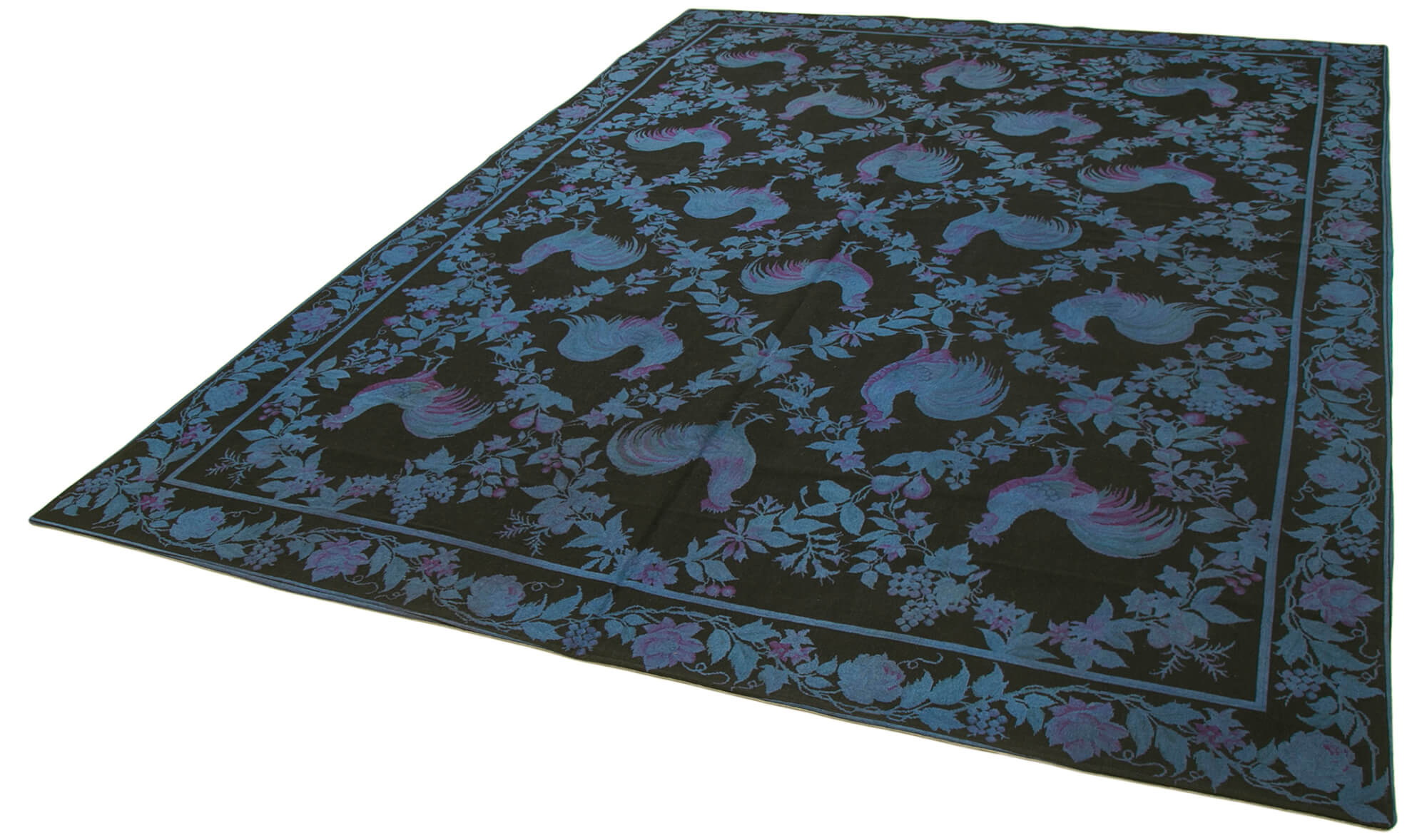 Handmade Wool Area Rug – Blue Floral Rug | Soft Cotton Blend Carpet 7'10''x10'11''