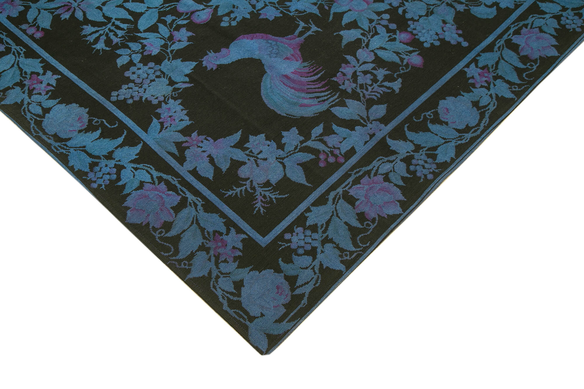 Handmade Wool Area Rug – Blue Floral Rug | Soft Cotton Blend Carpet 7'10''x10'11''