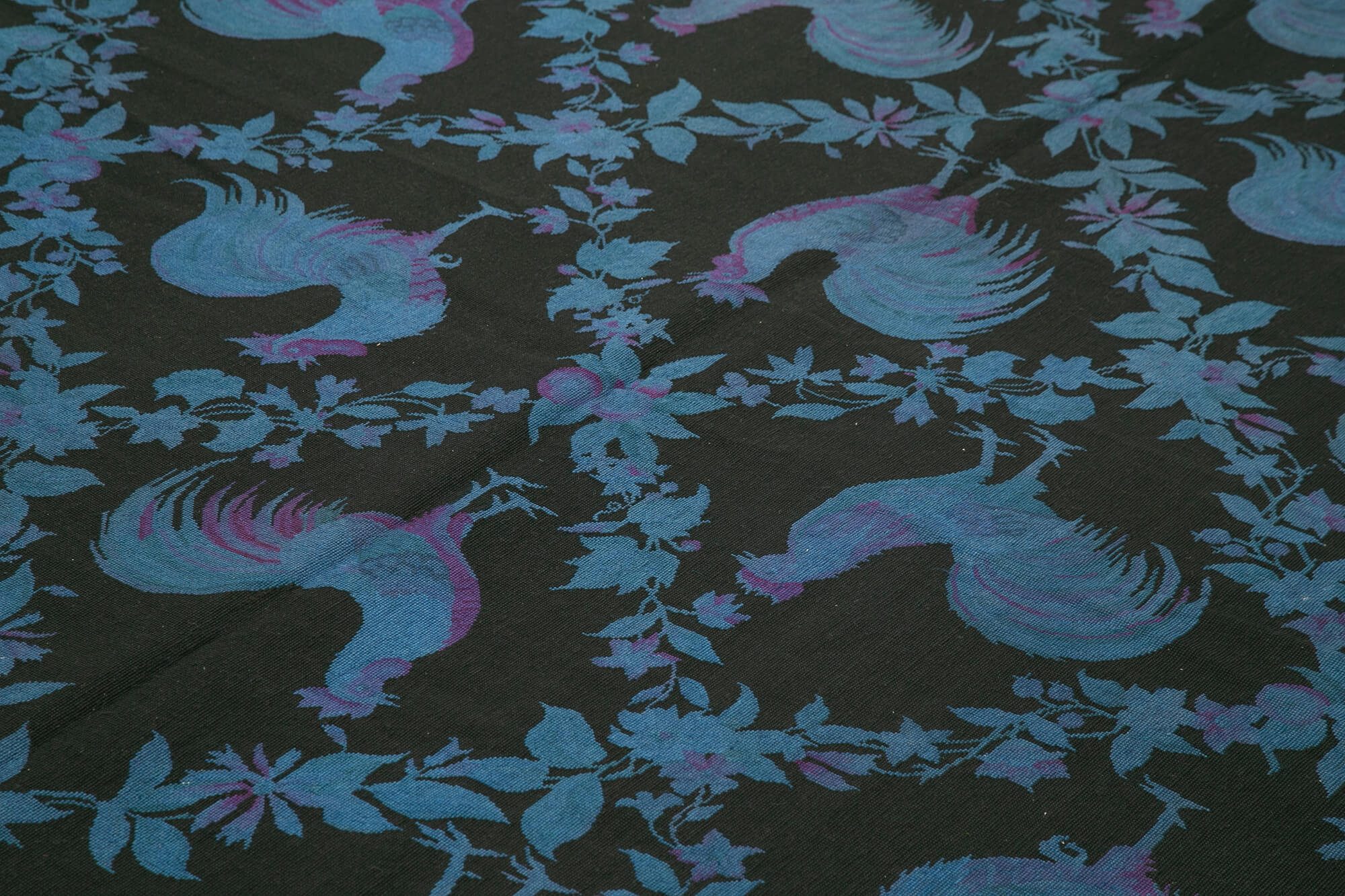 Handmade Wool Area Rug – Blue Floral Rug | Soft Cotton Blend Carpet 7'10''x10'11''