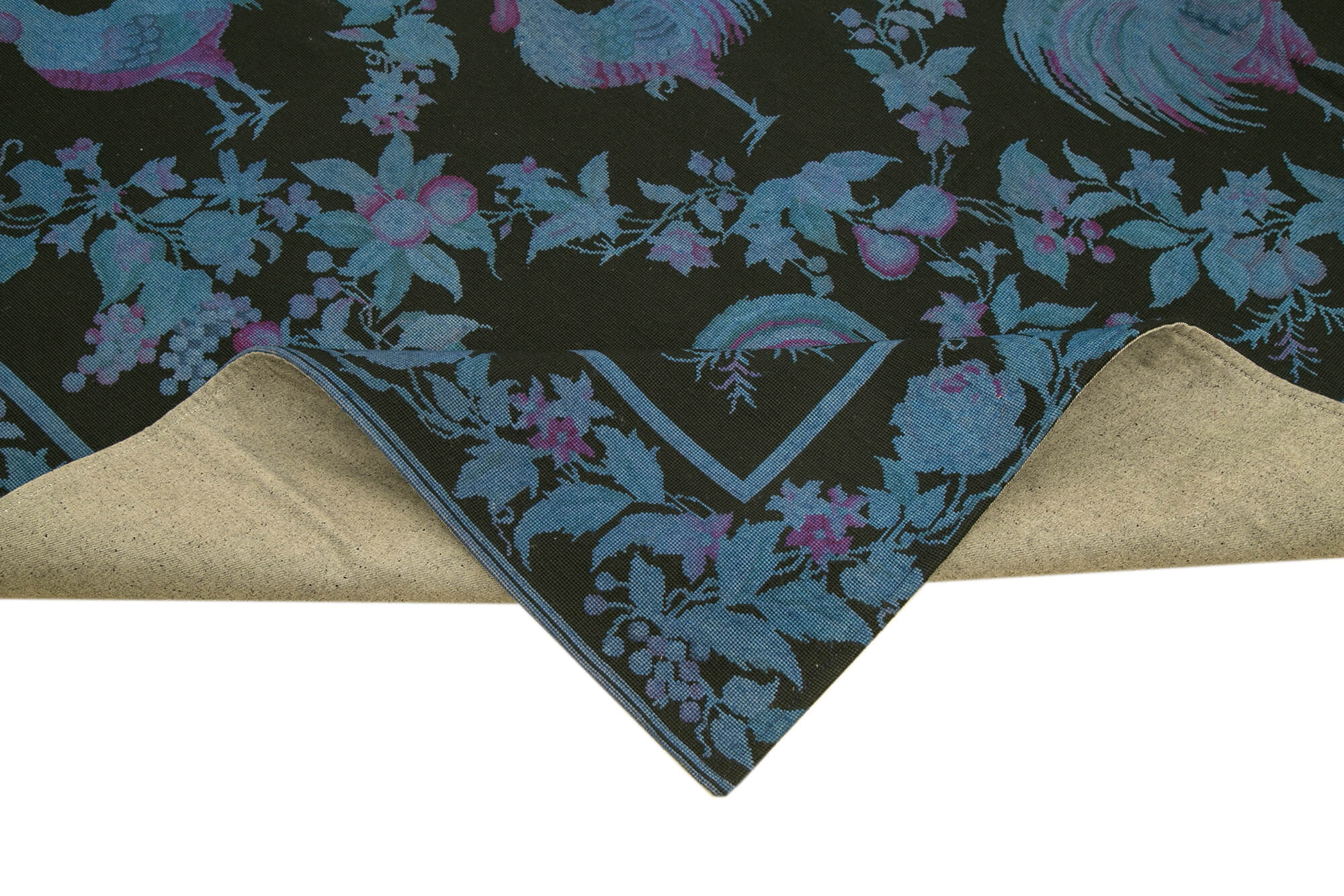 Handmade Wool Area Rug – Blue Floral Rug | Soft Cotton Blend Carpet 7'10''x10'11''