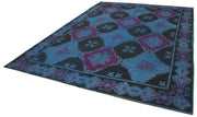 Handmade Area Rug - Blue Floral Cotton Wool Vintage Handwoven Carpet 8'3''x11'1''