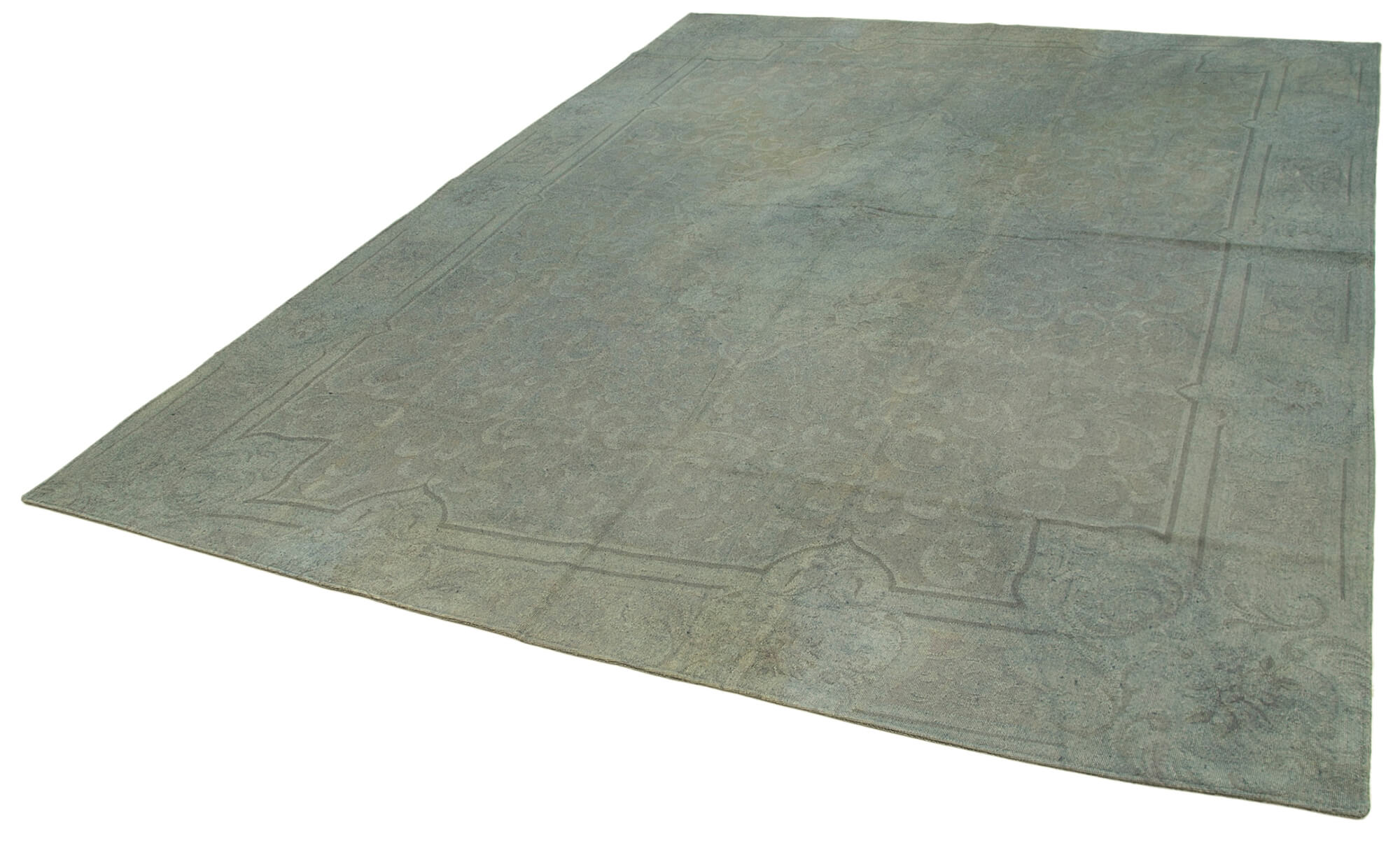 Needlepoint Grey Floral Cotton Wool Handmade Area Rug 7'11'' x 10'4''