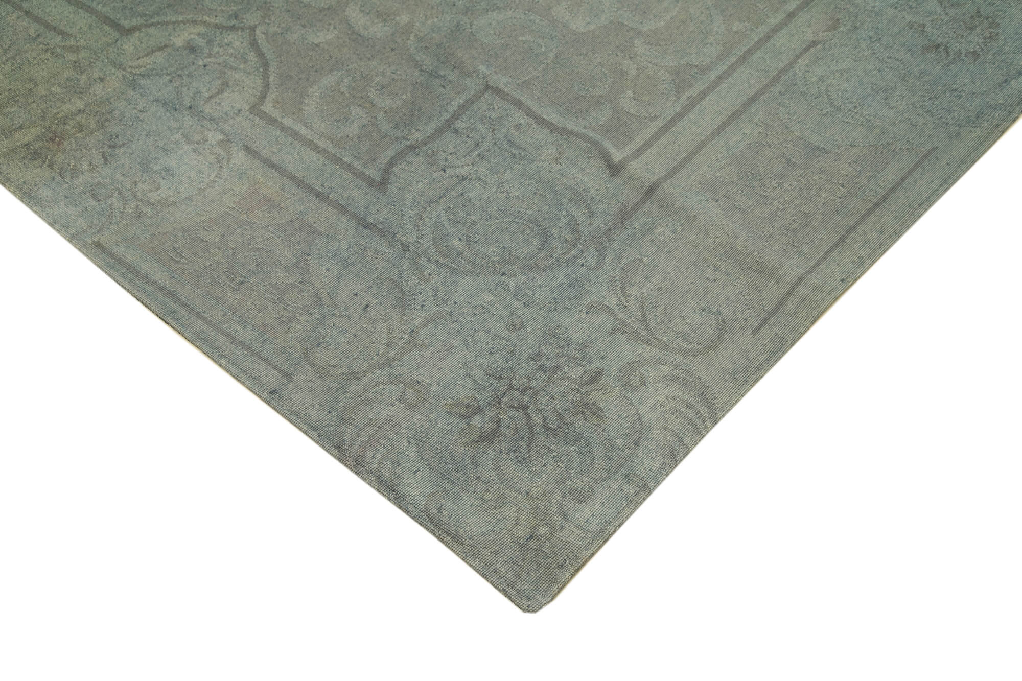 Needlepoint Grey Floral Cotton Wool Handmade Area Rug 7'11'' x 10'4''
