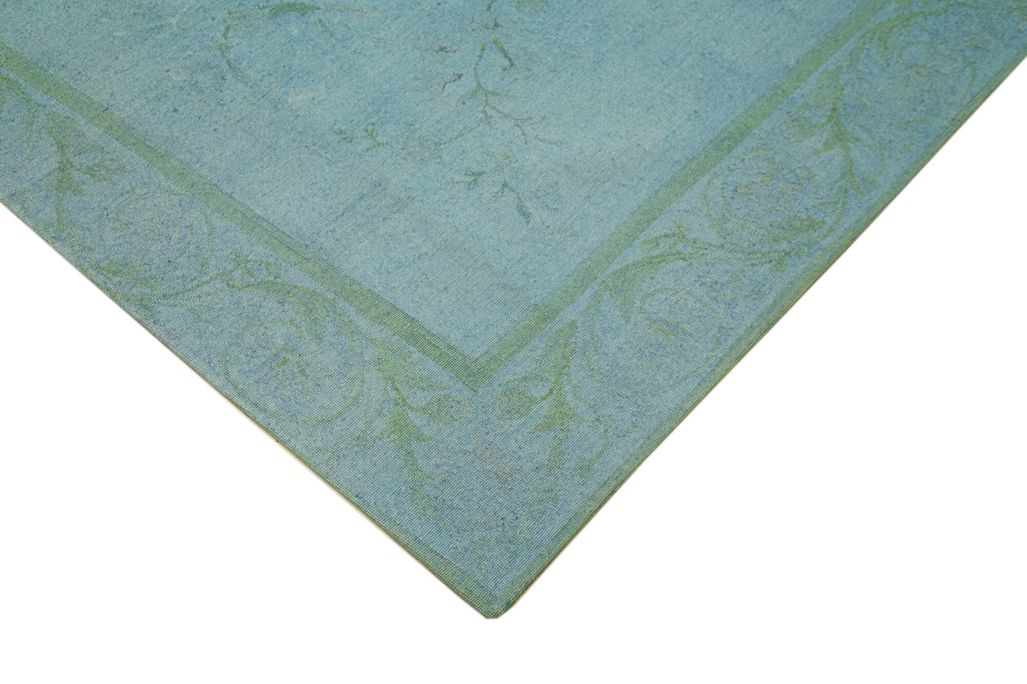 Handmade Wool Area Rug – Blue Floral Rug, Cotton Wool Carpet 7'9''x10'3''