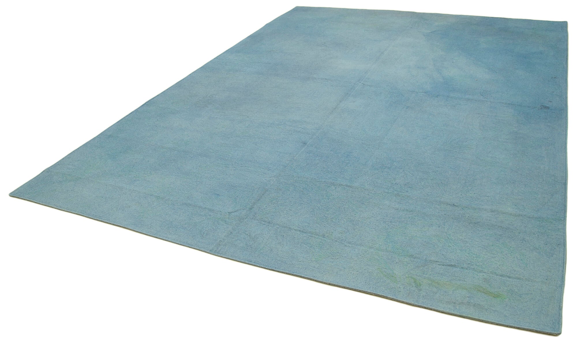Handmade Area Rug - Blue Floral Cotton Wool Vintage Turkish Carpet 8'3''x11'2''