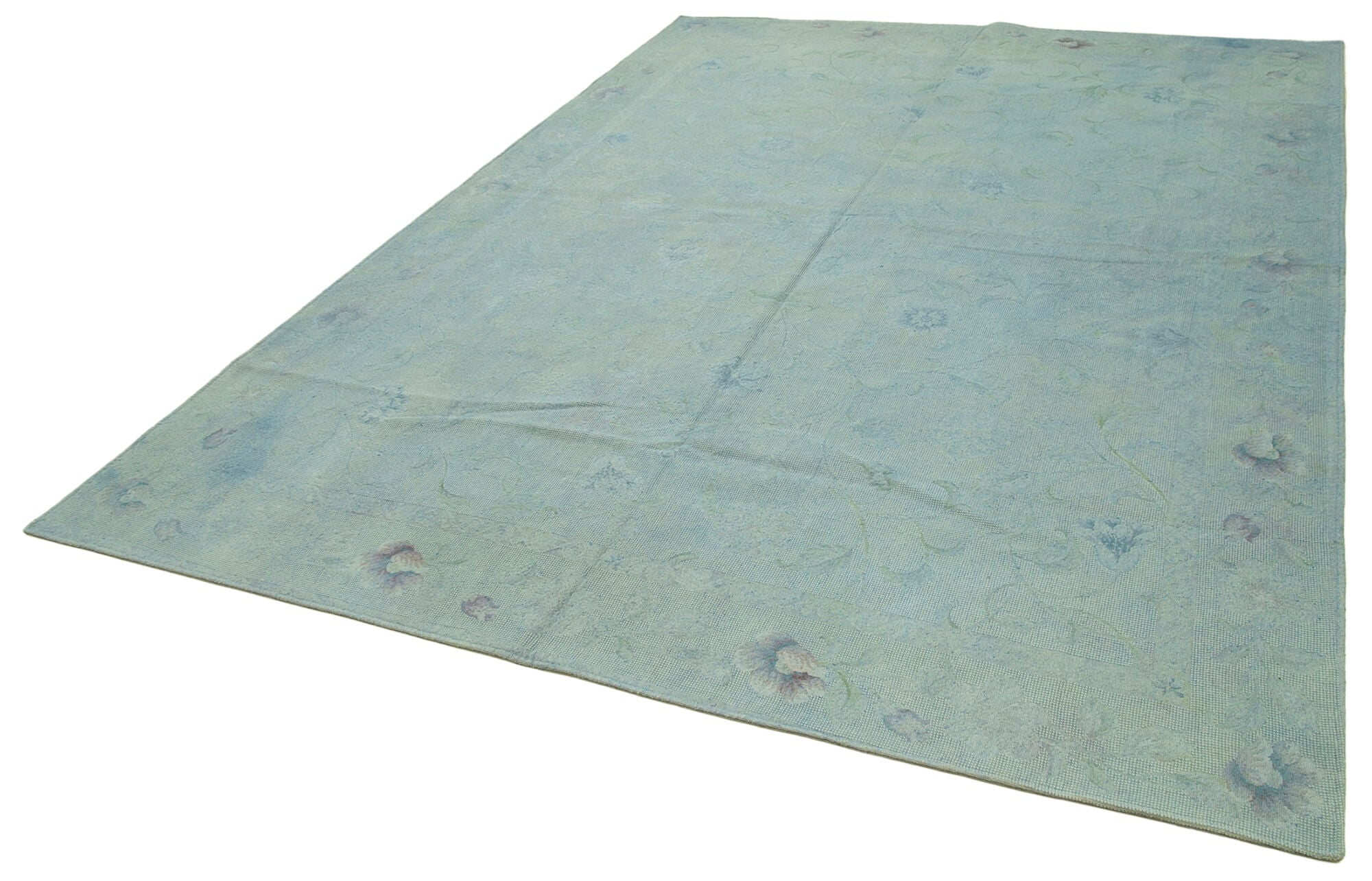 Handmade Wool Area Rug | Vintage Turkish Carpet, Blue Floral Rug, Soft Texture Carpet 8'1''x11'3''