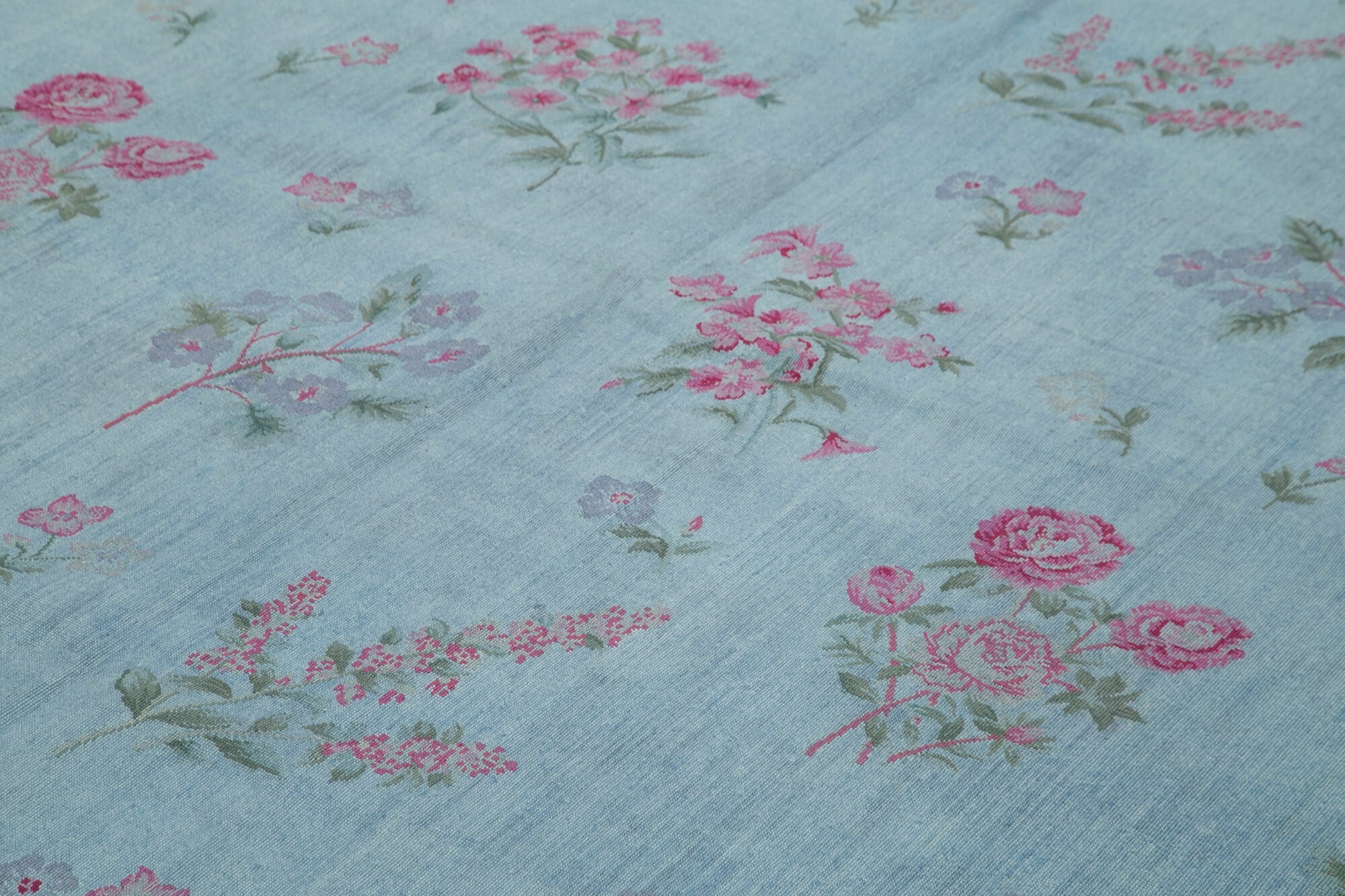 Handmade Wool Area Rug – Blue Floral Rug | Cotton Wool Carpet 8'2''x11'2''