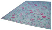 Handmade Wool Area Rug – Blue Floral Cotton Wool Carpet 8'2''x11'4'' Elegant Design