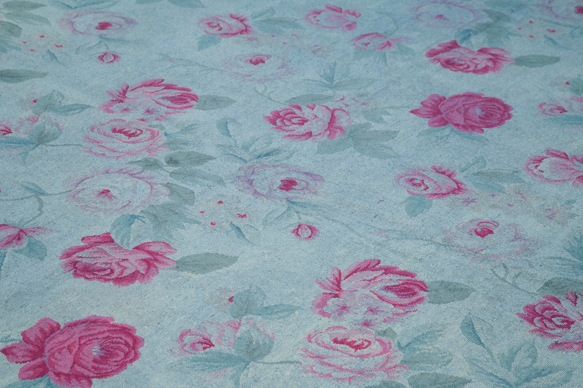 Handmade Wool Area Rug – Blue Floral Cotton Wool Carpet 8'2''x11'4'' Elegant Design