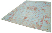 Handmade Wool Area Rug | Vintage Turkish Rug, Blue Floral Pattern Carpet with Soft Cotton Blend 7'10''x11'0''