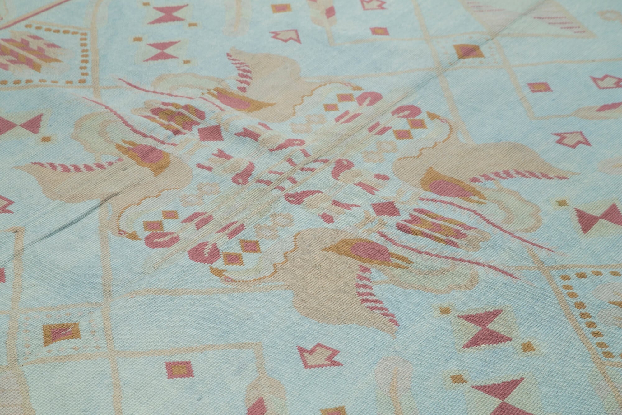 Handmade Wool Area Rug | Vintage Turkish Rug, Blue Floral Pattern Carpet with Soft Cotton Blend 7'10''x11'0''