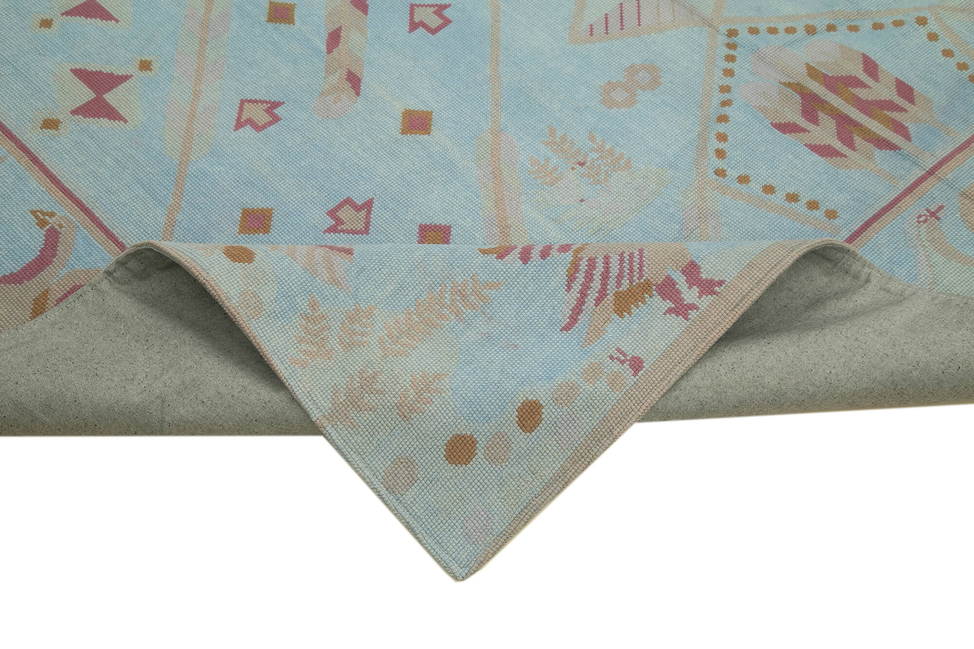 Handmade Wool Area Rug | Vintage Turkish Rug, Blue Floral Pattern Carpet with Soft Cotton Blend 7'10''x11'0''