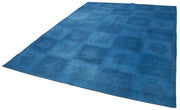 Handmade Wool Area Rug - Blue Floral Vintage Carpet 7x11 Cotton Wool Rug