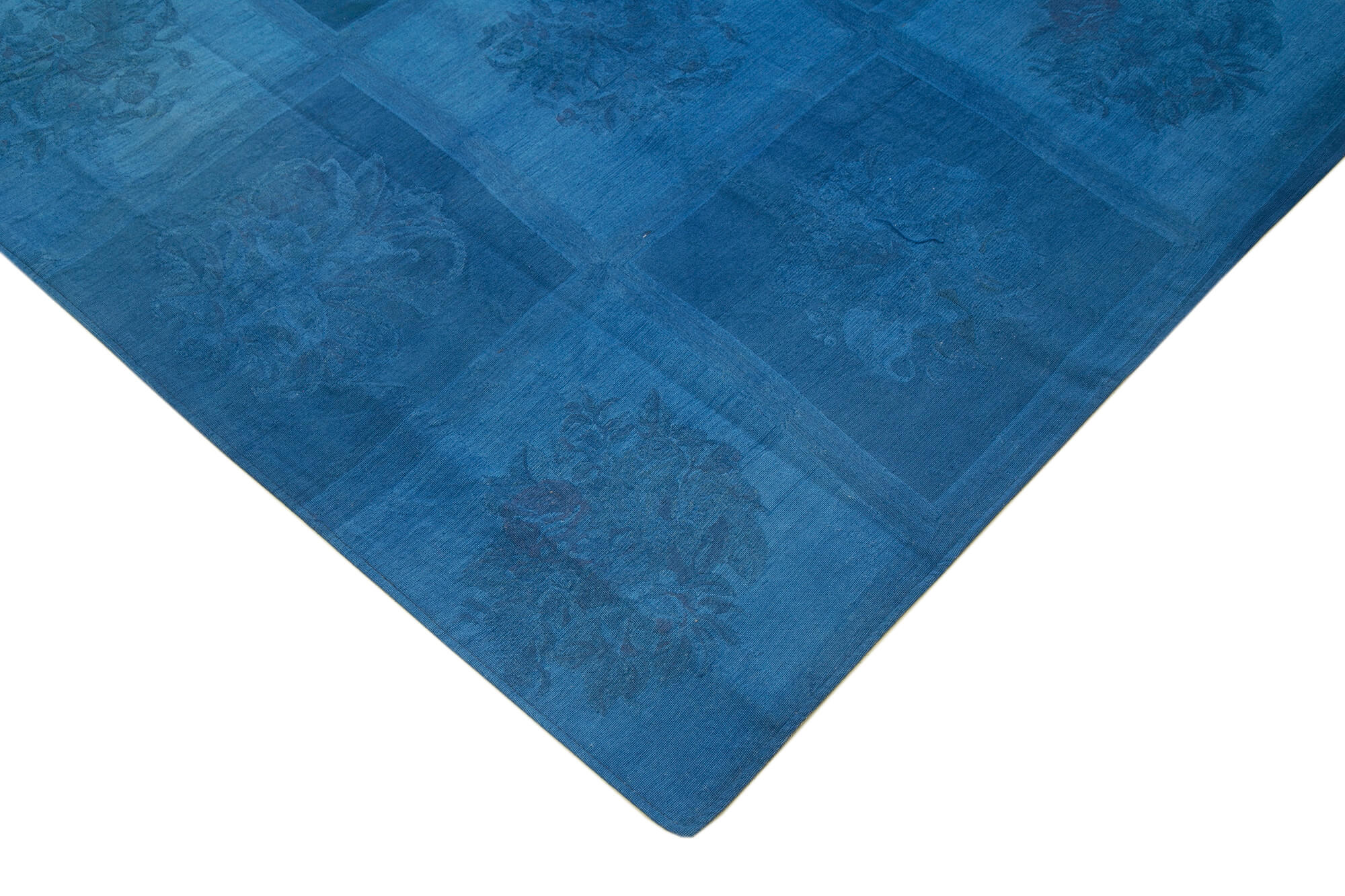 Handmade Wool Area Rug - Blue Floral Vintage Carpet 7x11 Cotton Wool Rug