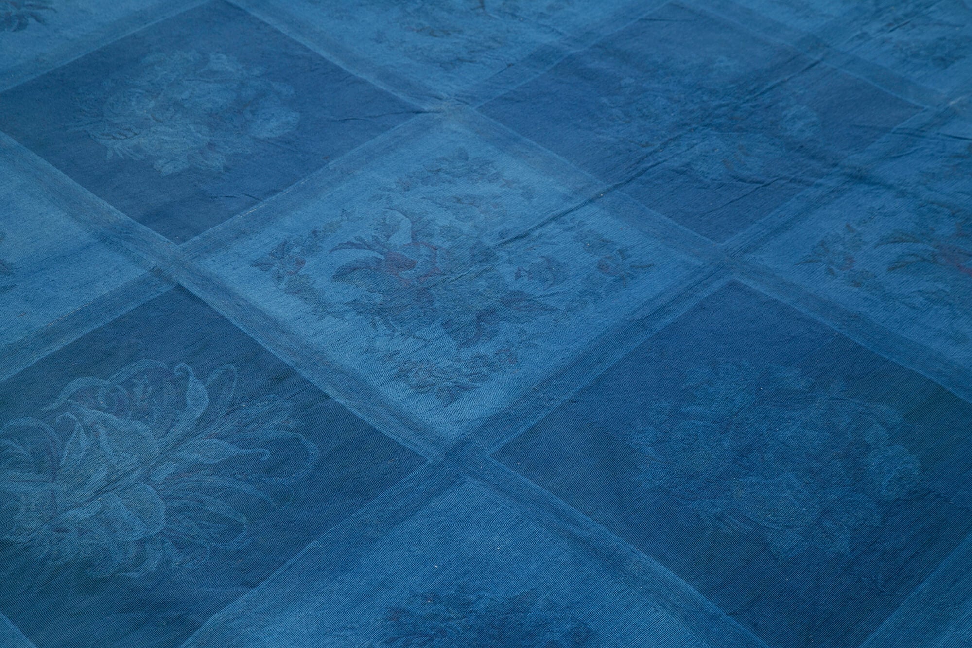 Handmade Wool Area Rug - Blue Floral Vintage Carpet 7x11 Cotton Wool Rug