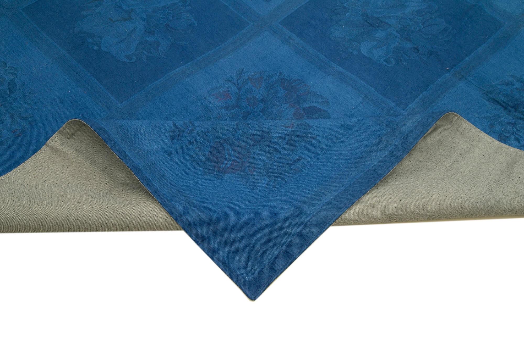 Handmade Wool Area Rug - Blue Floral Vintage Carpet 7x11 Cotton Wool Rug