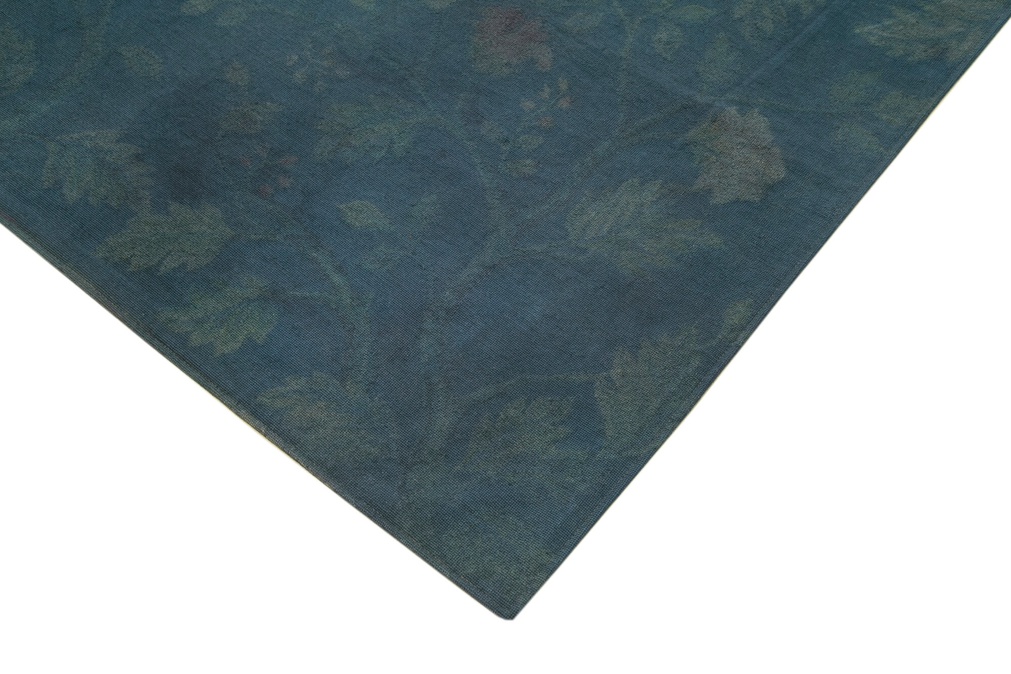 Handmade Area Rug – Blue Floral Cotton Wool Vintage Turkish Carpet 8'4''x11'3''