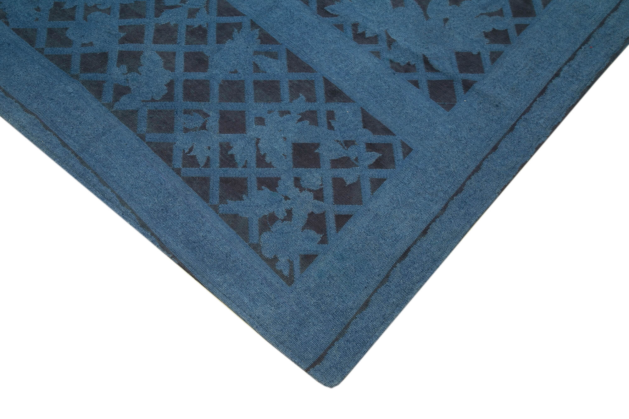 Handmade Area Rug – Blue Floral Pattern Cotton Wool Vintage Turkish Carpet 9'3''x12'3''