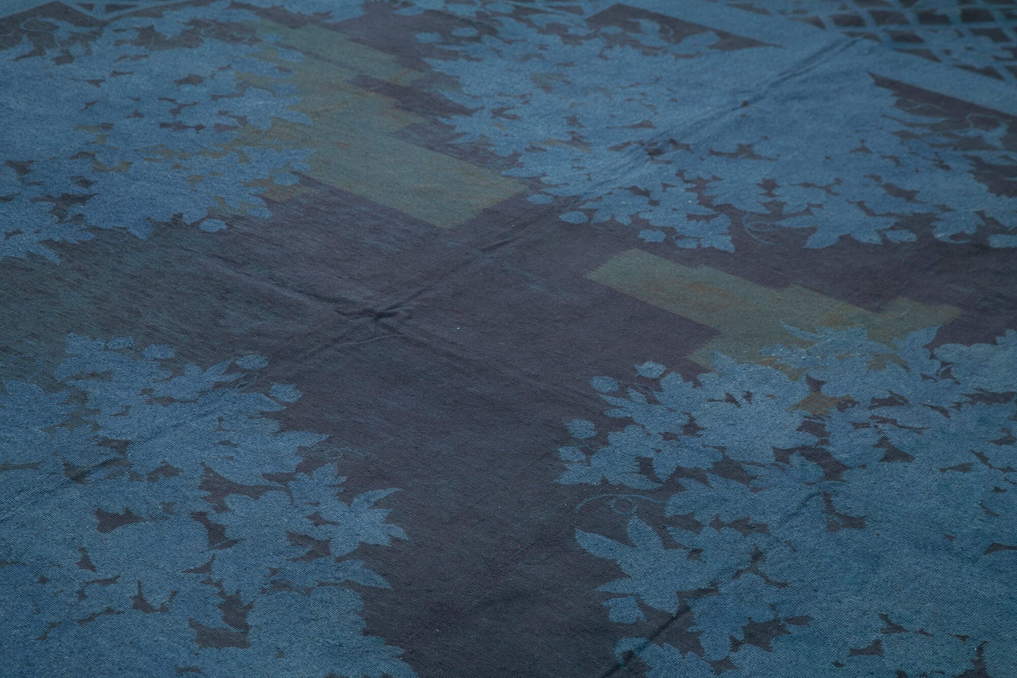 Handmade Area Rug – Blue Floral Pattern Cotton Wool Vintage Turkish Carpet 9'3''x12'3''