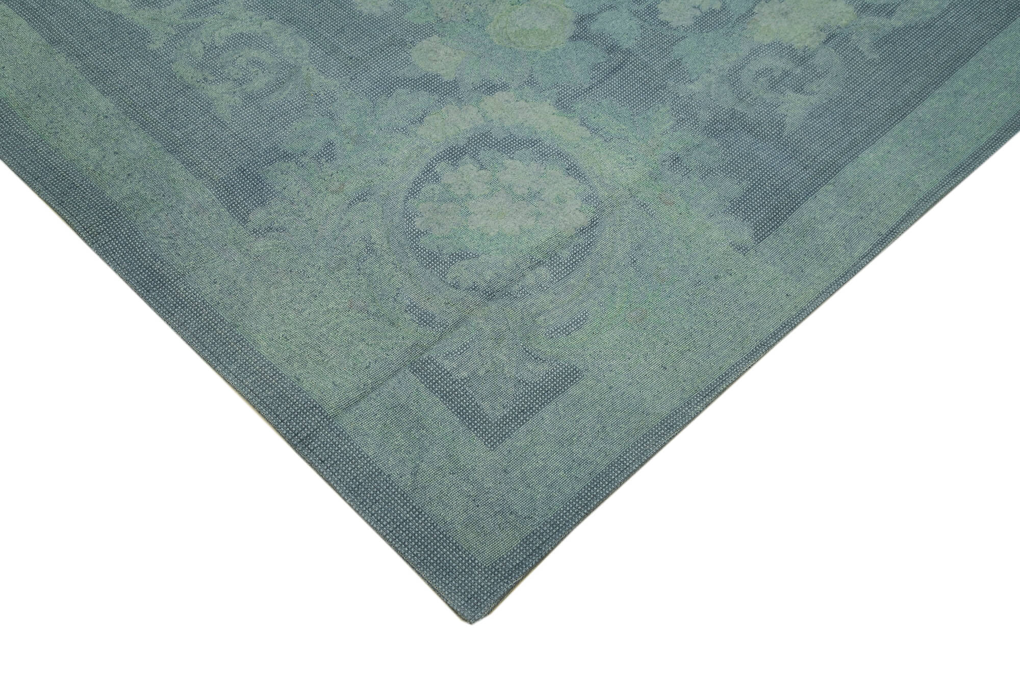 Handmade Wool Area Rug – Blue Floral Rug Cotton Wool Carpet 9'2''x13'1''
