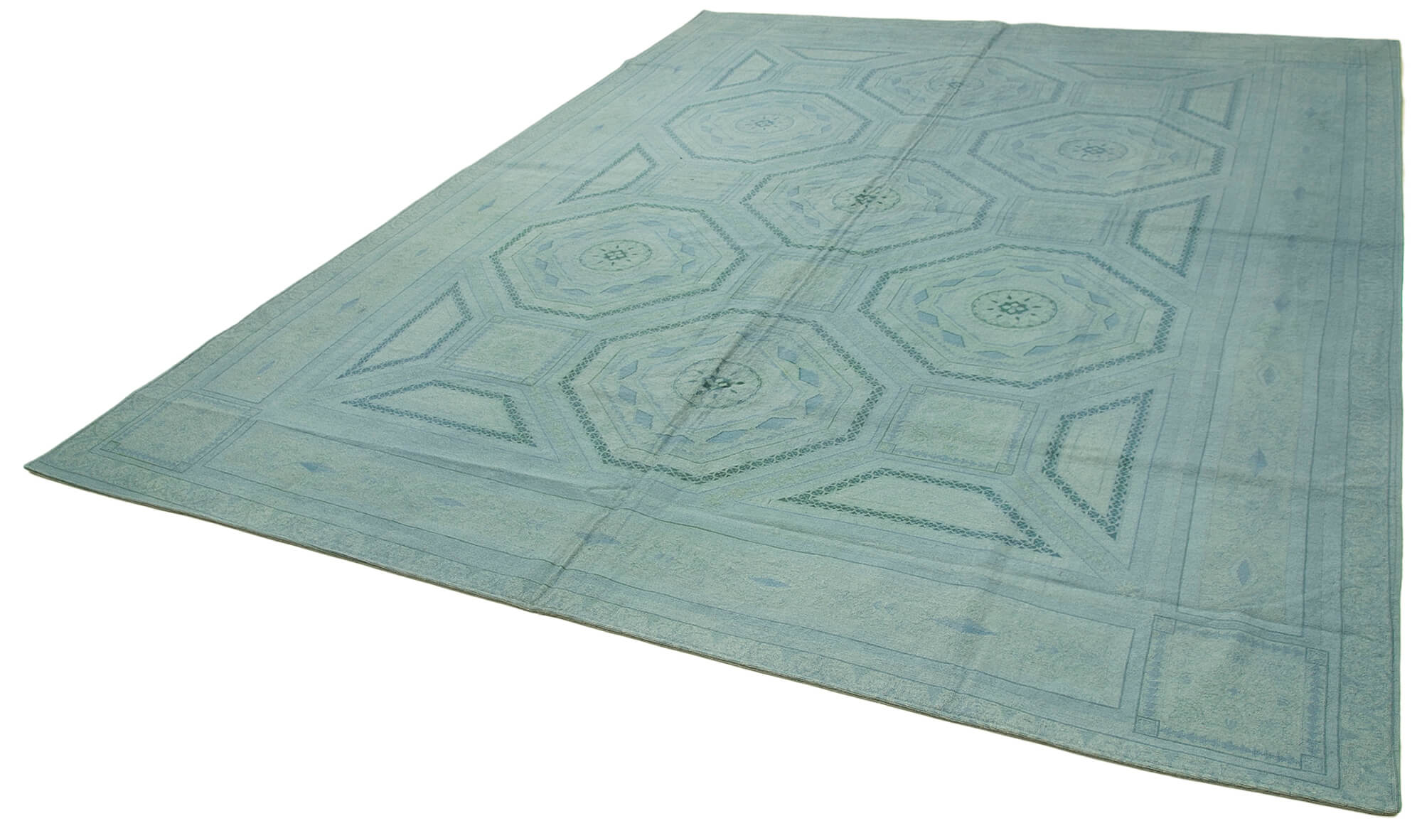 Handmade Wool Area Rug – Blue Floral Rug 9'0''x12'2'' Cotton Wool Carpet