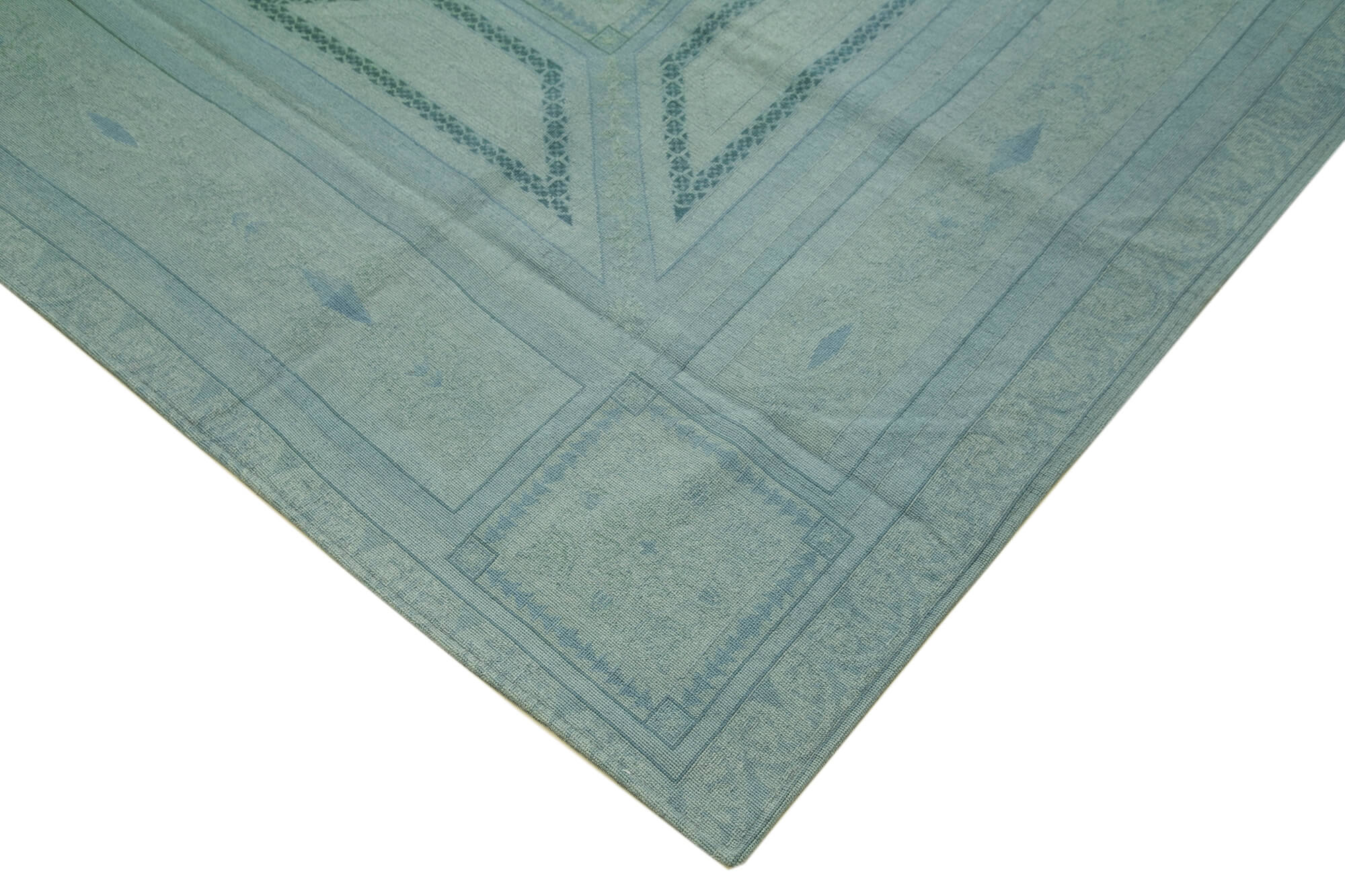 Handmade Wool Area Rug – Blue Floral Rug 9'0''x12'2'' Cotton Wool Carpet