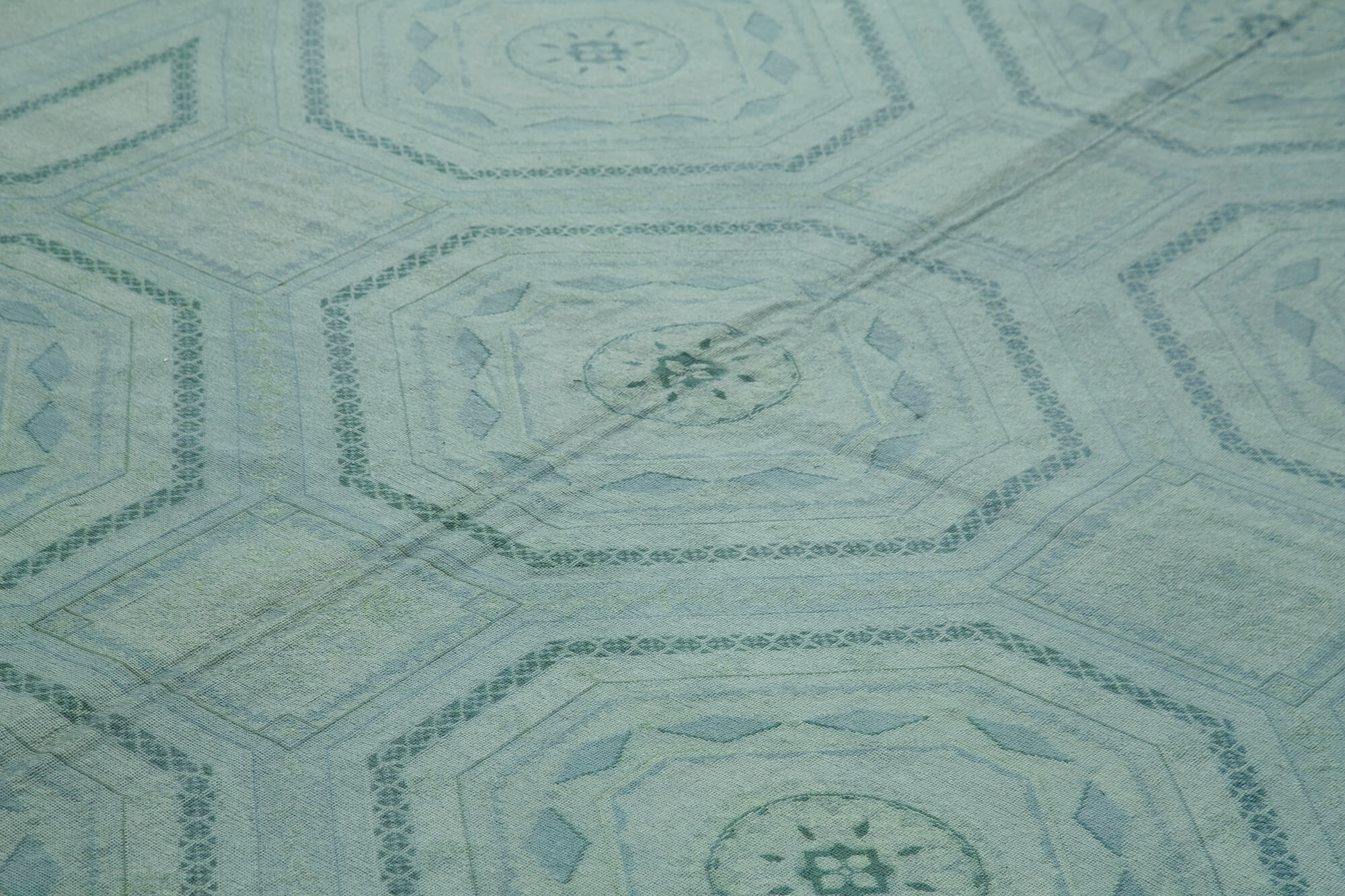 Handmade Wool Area Rug – Blue Floral Rug 9'0''x12'2'' Cotton Wool Carpet