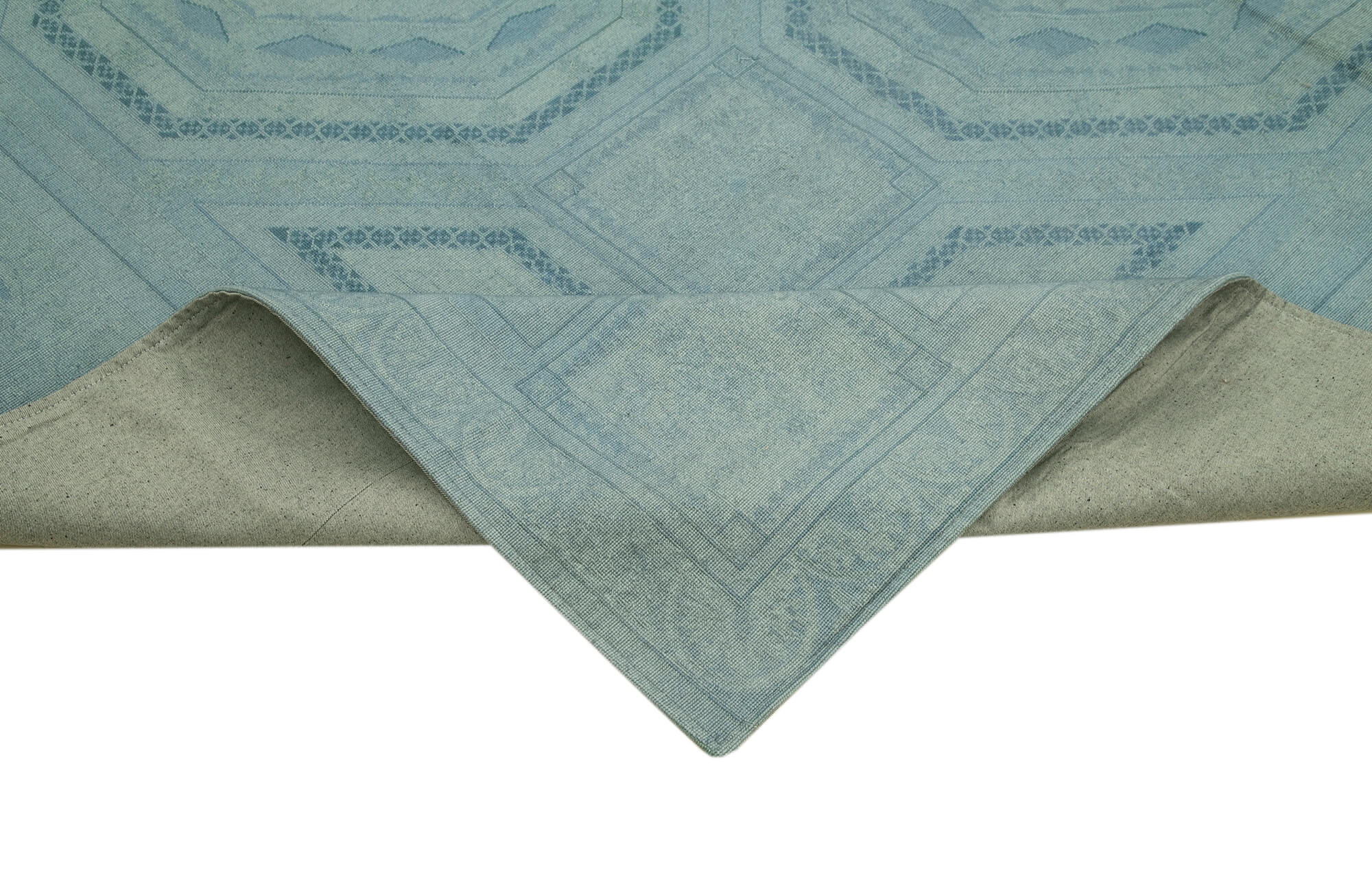 Handmade Wool Area Rug – Blue Floral Rug 9'0''x12'2'' Cotton Wool Carpet