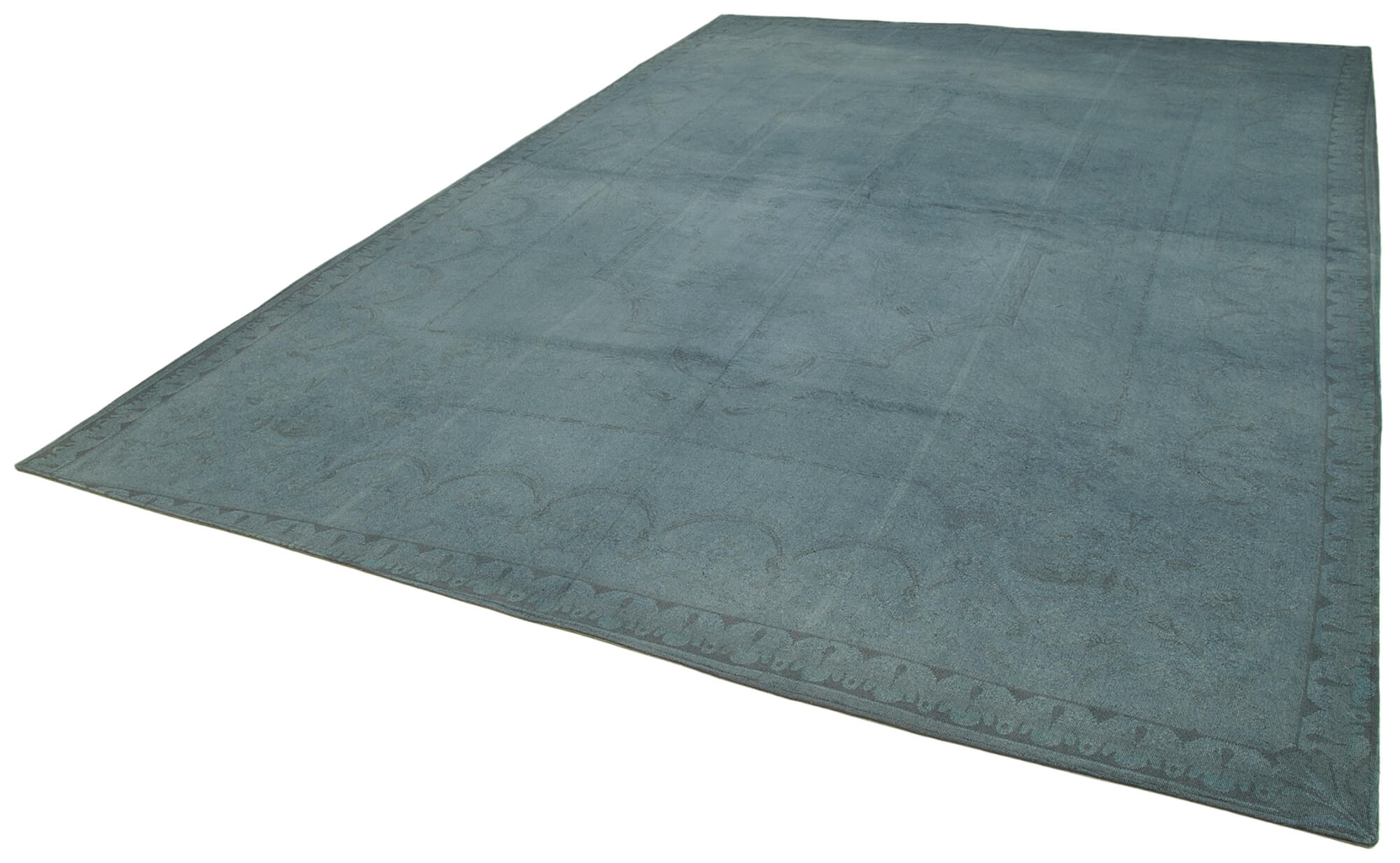 Handmade Area Rug – Turkish Floral Rug 9'0''x12'6'' Grey Cotton Wool Blend