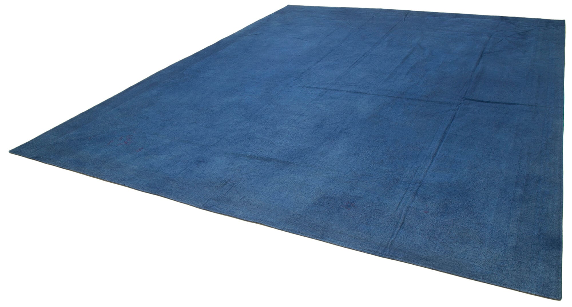 Handmade Area Rug – Blue Floral Vintage Handwoven Turkish Cotton Wool Carpet 11'5''x13'5''