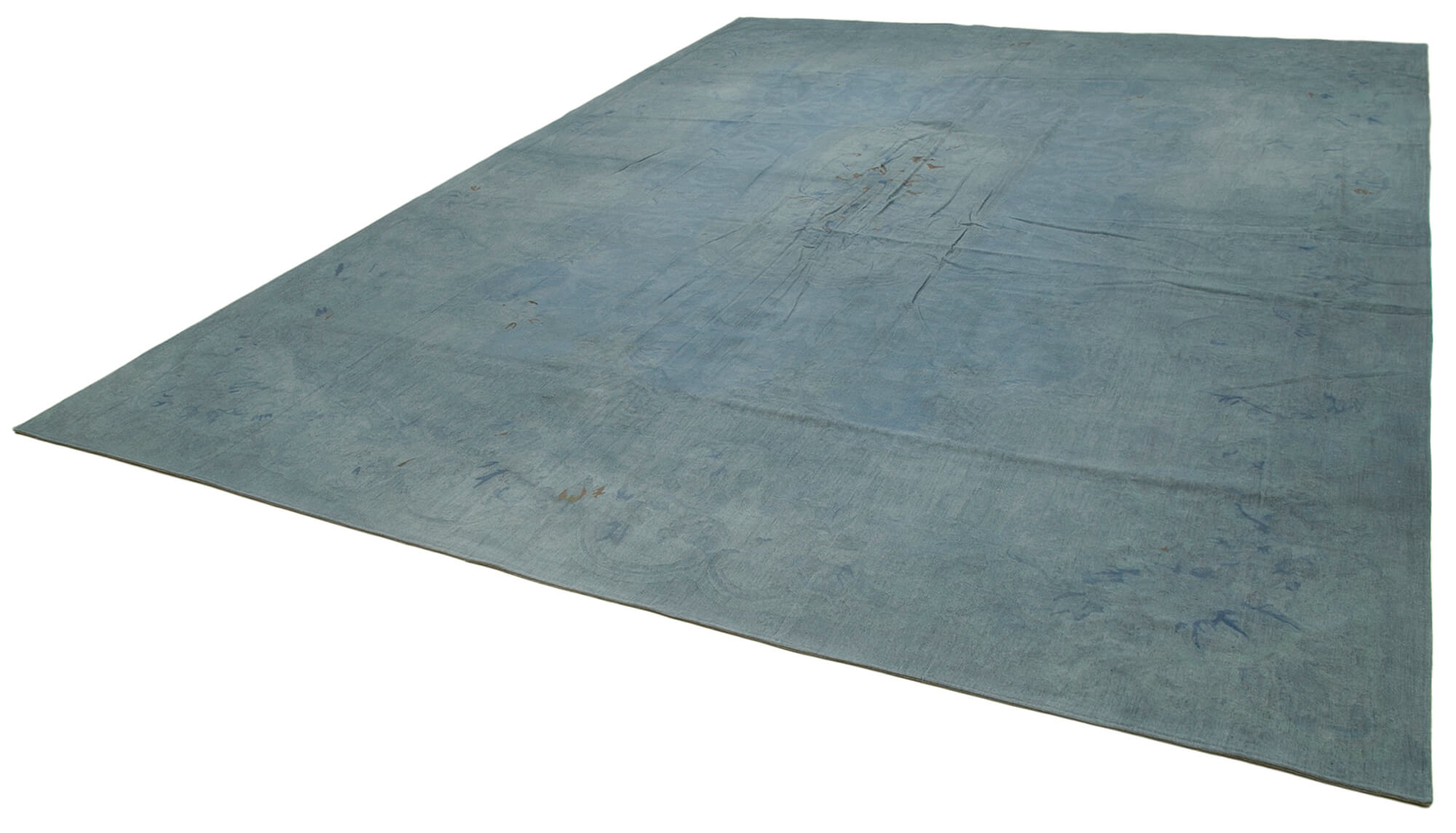Handmade Wool Area Rug – Blue Floral Rug with Durable Cotton Weave, 11'3''x14'8''