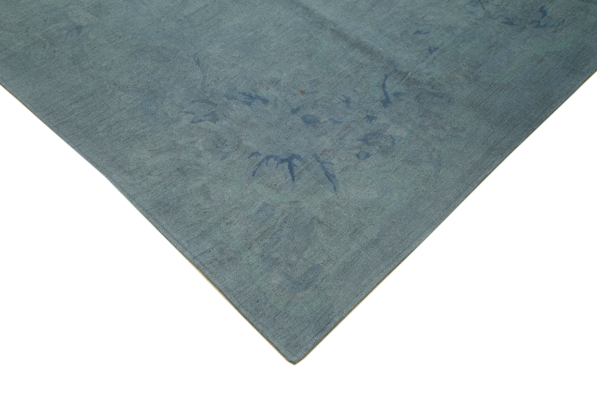 Handmade Wool Area Rug – Blue Floral Rug with Durable Cotton Weave, 11'3''x14'8''
