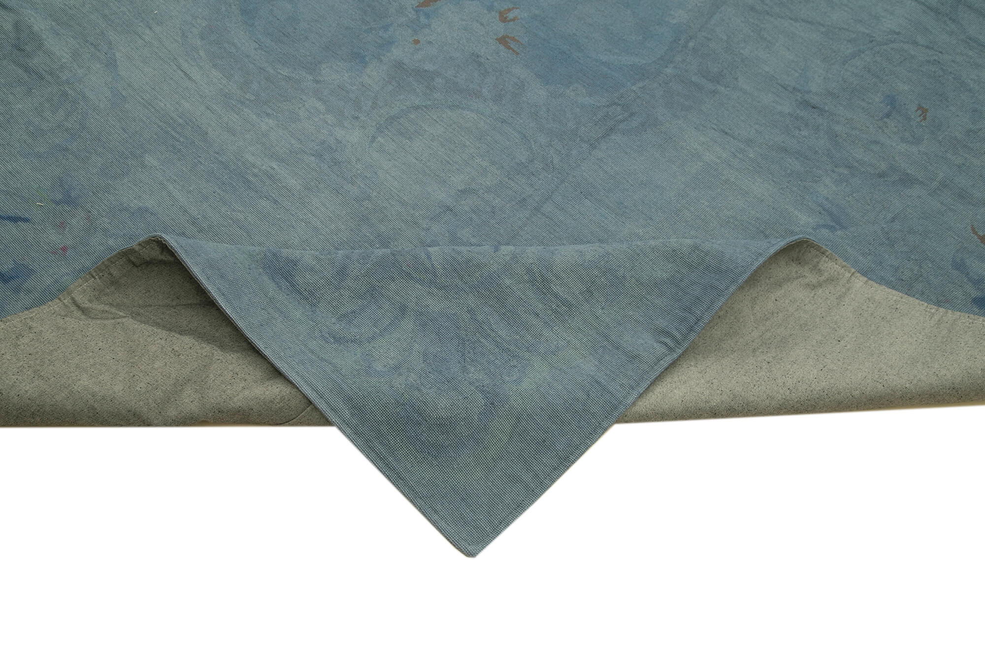 Handmade Wool Area Rug – Blue Floral Rug with Durable Cotton Weave, 11'3''x14'8''