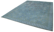 Handmade Wool Area Rug – Blue Floral Vintage Turkish Carpet, Durable Cotton Weave 9'2''x11'10''