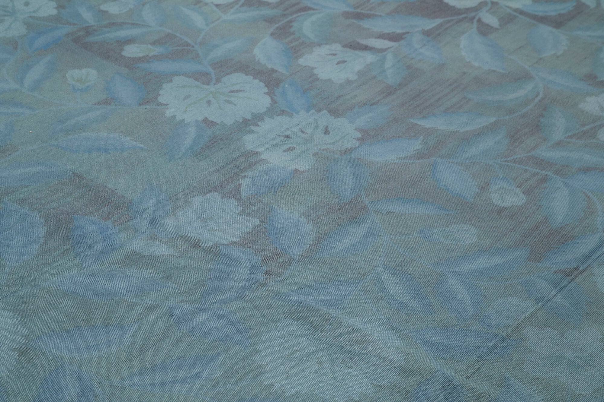 Handmade Wool Area Rug – Blue Floral Vintage Turkish Carpet, Durable Cotton Weave 9'2''x11'10''