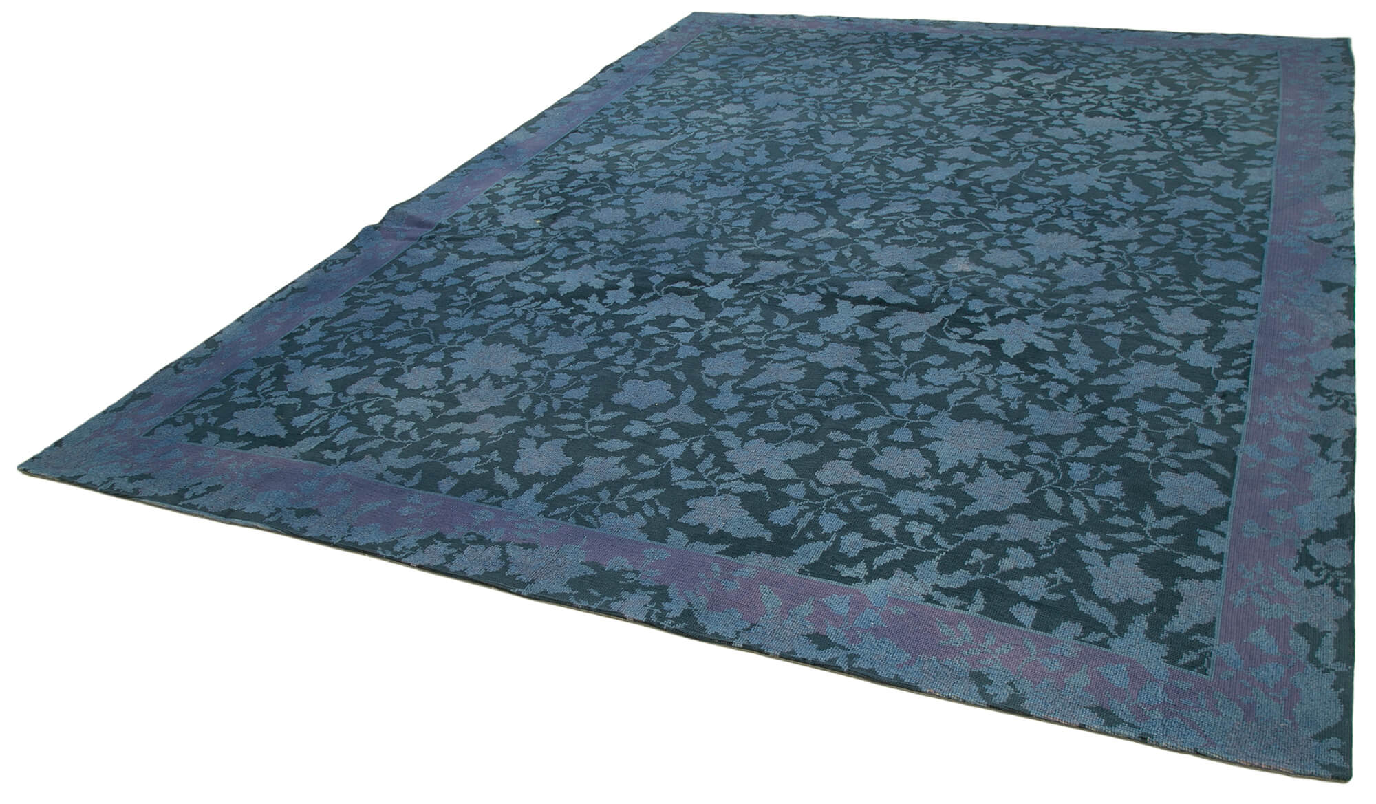 Handmade Wool Area Rug – Blue Floral Vintage Hand Woven Rug 9'7''x13'0'' Cotton Wool Carpet