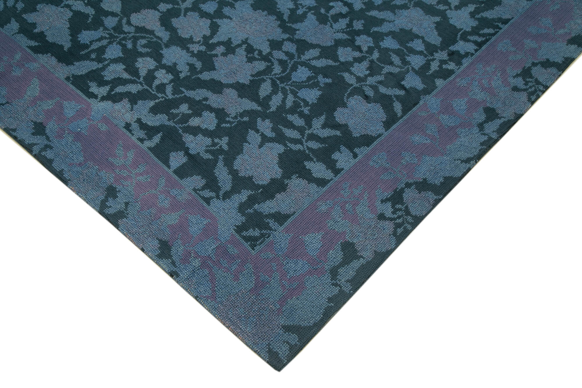 Handmade Wool Area Rug – Blue Floral Vintage Hand Woven Rug 9'7''x13'0'' Cotton Wool Carpet