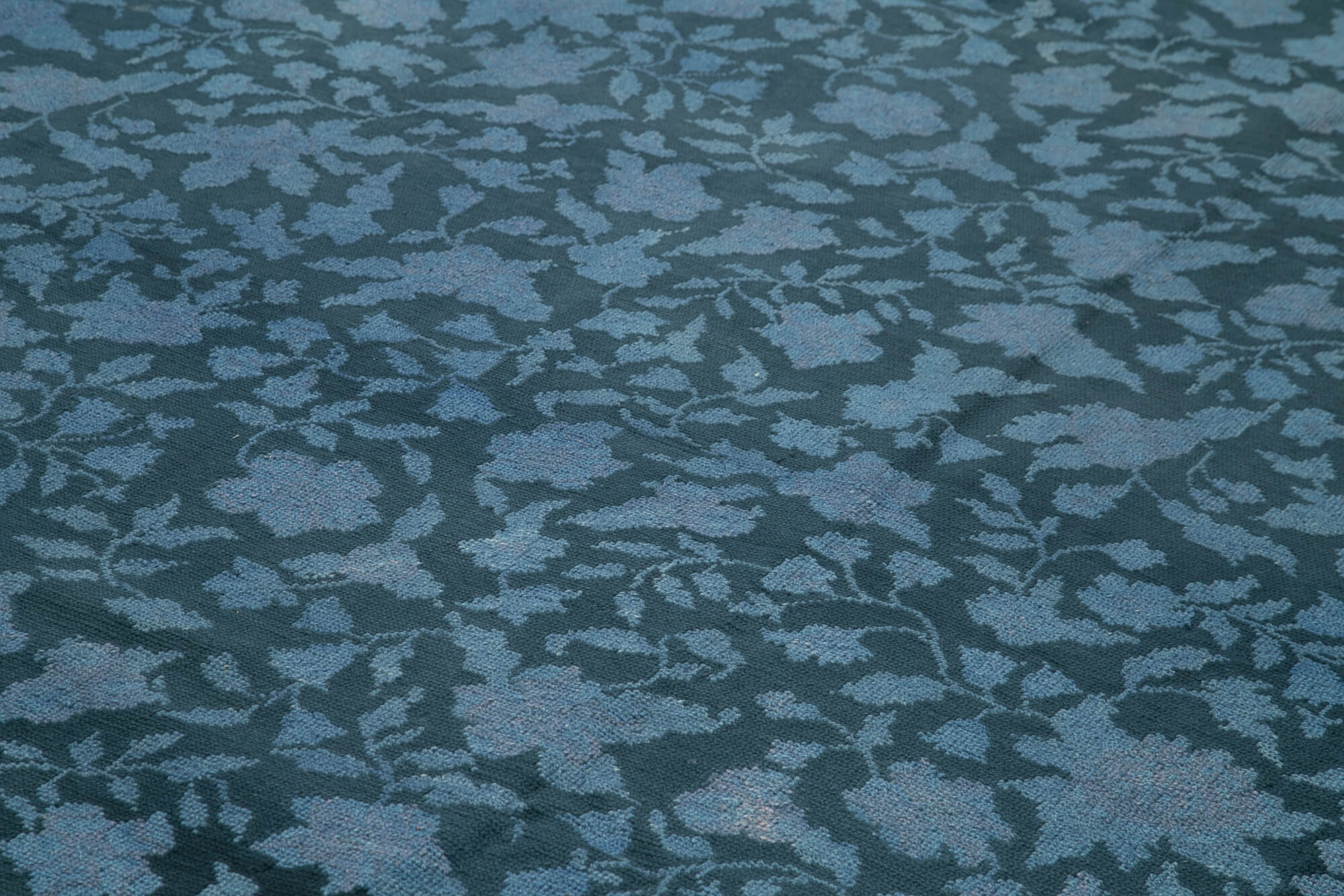 Handmade Wool Area Rug – Blue Floral Vintage Hand Woven Rug 9'7''x13'0'' Cotton Wool Carpet