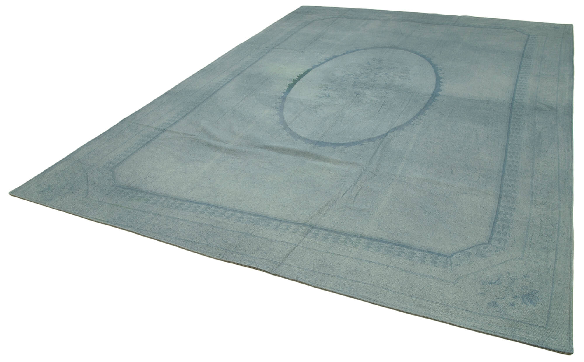 Handmade Wool Area Rug – Blue Floral Rug 9'1'' x 12'9'' | Durable Cotton Carpet