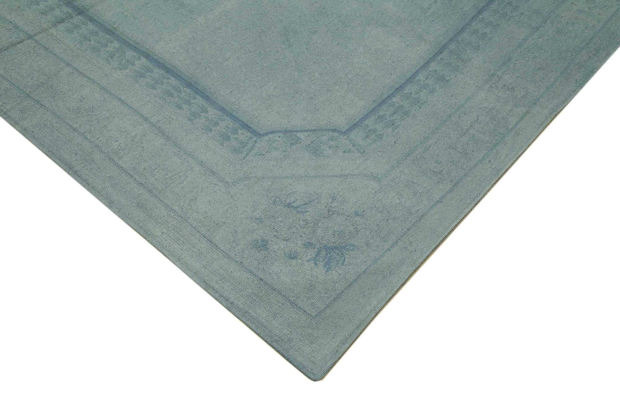 Handmade Wool Area Rug – Blue Floral Rug 9'1'' x 12'9'' | Durable Cotton Carpet